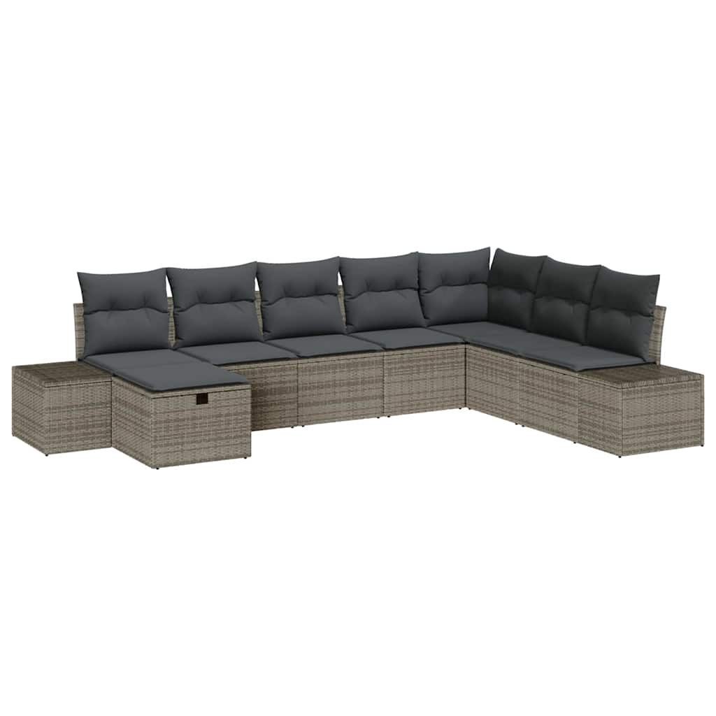 vidaXL Loungesofa Garten-Sofa-Set mit Kissen 8 pcs Grau Poly Rattan, 8 Teile