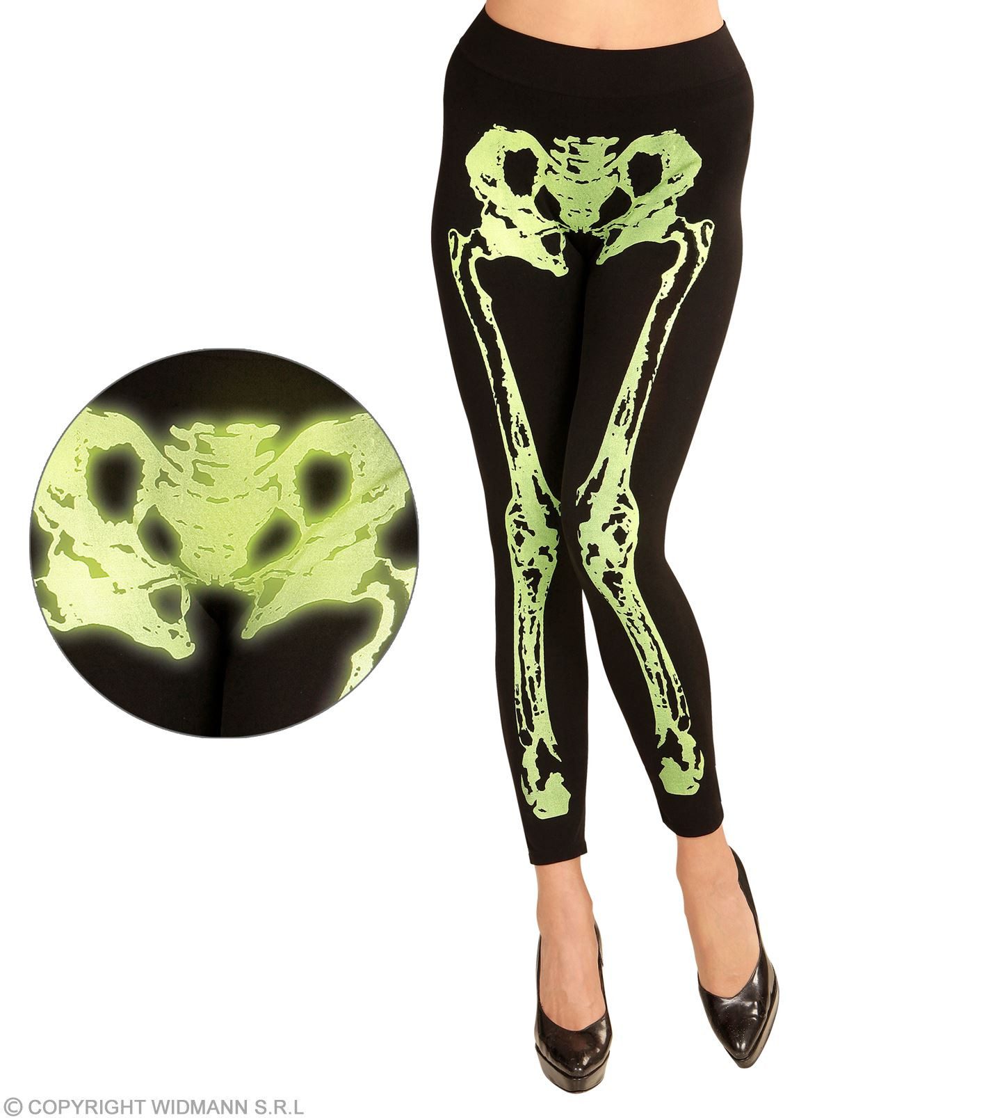 Kostüm Skelett Leggings für Damen, Schwarz - Neon Grün