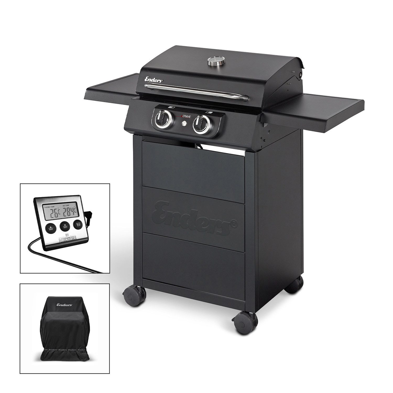 Enders® Elektrogrill Elektrogrill eCrave 2 inkl. Wetterschutzhülle + Fleischthermometer, 2600 W