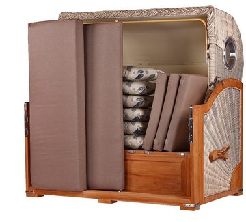 bene living Strandkorb Königssee 3-Sitzer Teak - PE shell - Modell 540, BxTxH: 170x95x170 cm, Volllieger ca. 175 Grad, Ostsee-Strandkorb Komplettset, inkl. Liftersystem und Bullaugen