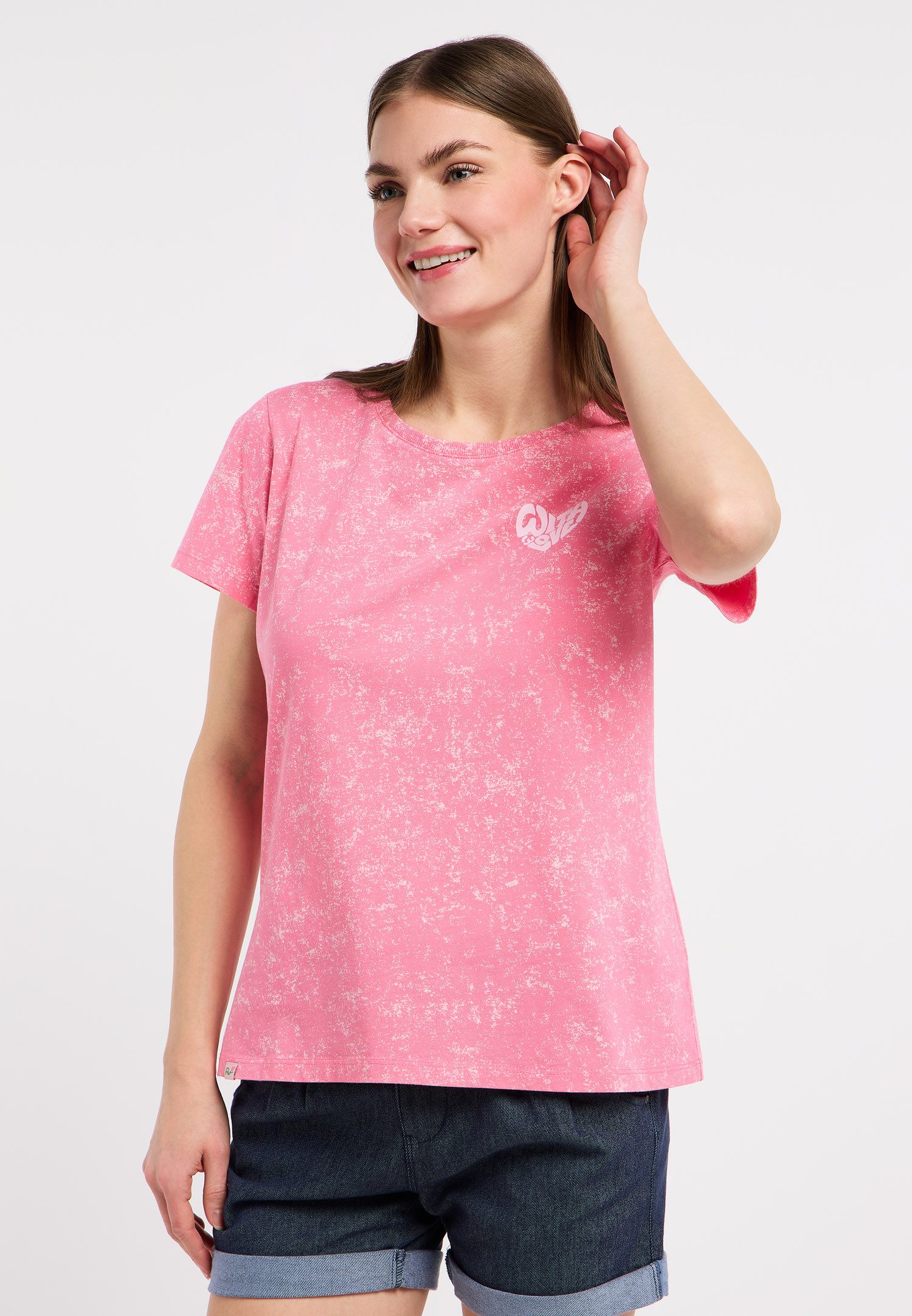 Ragwear Kurzarmshirt MINTTA PRINT Klassischer Fit aus Baumwolle in ausgewaschener Optik mit Herz-Print