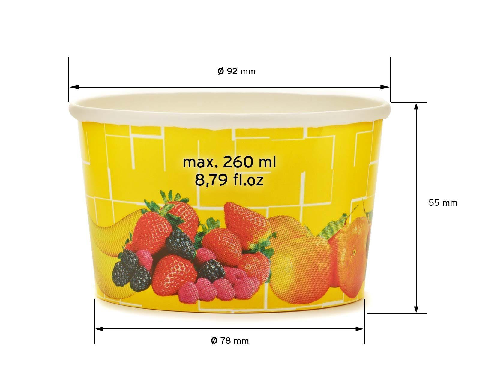 Eis- mit Becher 200x Früchtebecher Füllvolumen OCTOPUS 260 Pappbecher, Eisbecher, ml