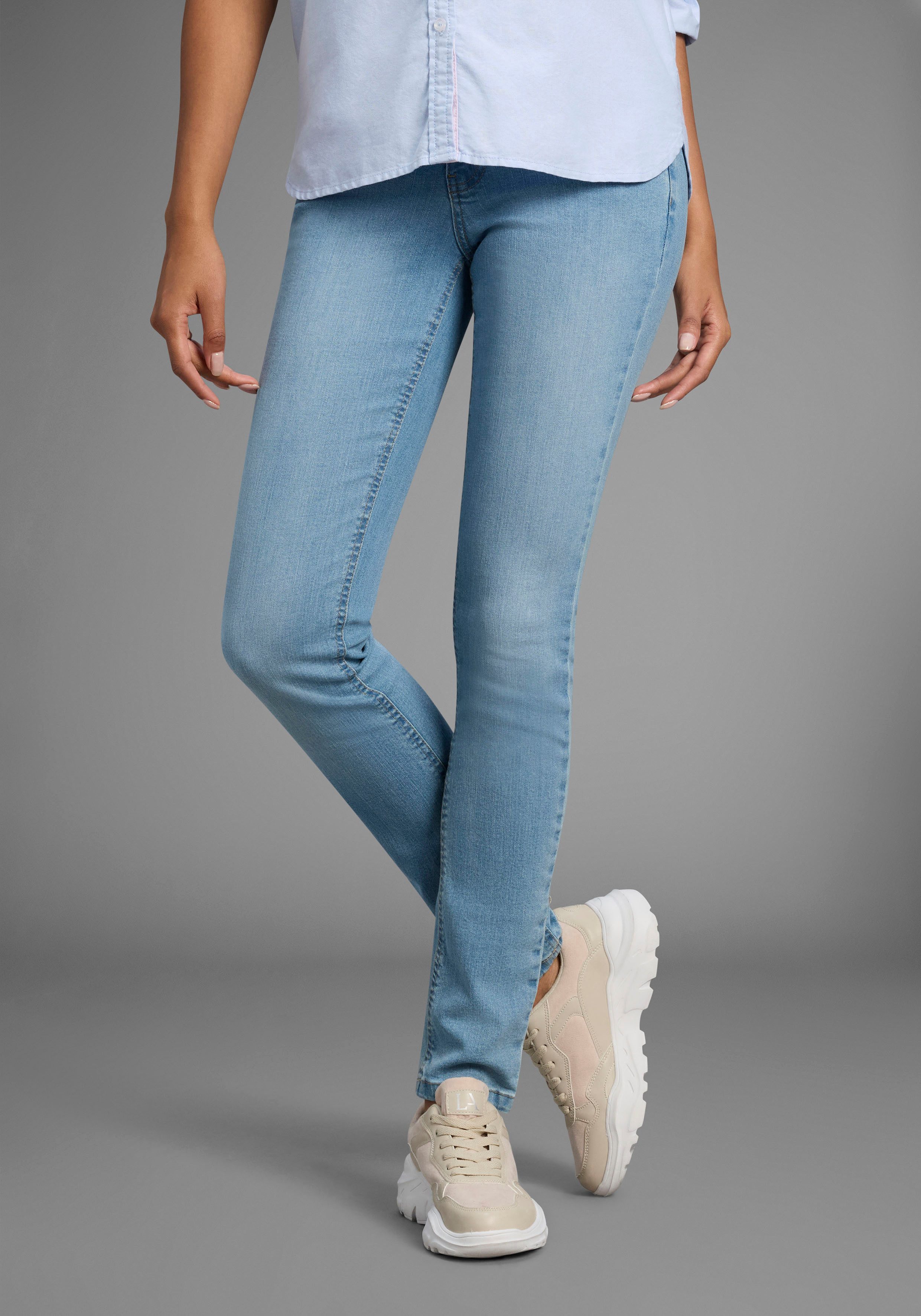 Slim-fit-Jeans Bund mit seitlichem Gummizugeinsatz