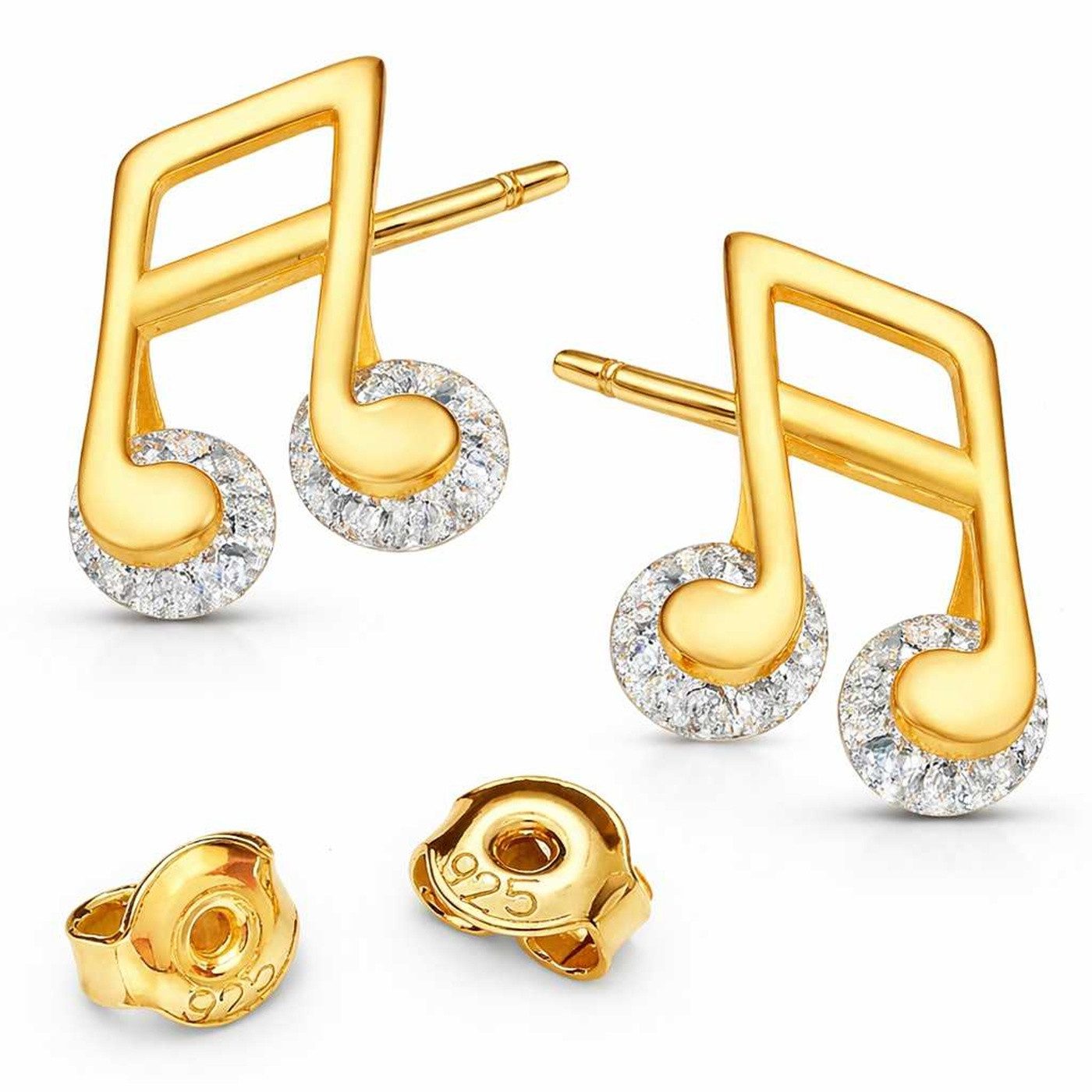 Goldene Hufeisen Paar Ohrstecker Musiknoten Ohrringe 925 Silber vergoldet - Funkelnd, Hypoallergen und hautfreundlich