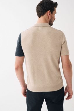 Next Poloshirt Kurzärmeliges Strick-Poloshirt mit Blockmuster (1-tlg)