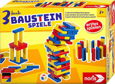 Noris Spiel, Kinderspiel 3 bunte Bausteinspiele, Made in Germany
