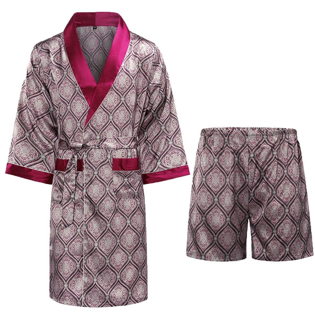 Allthemen Pyjama (3 tlg, mit Gürtel) Satin Bademantel mit Shorts Morgenmant günstig online kaufen