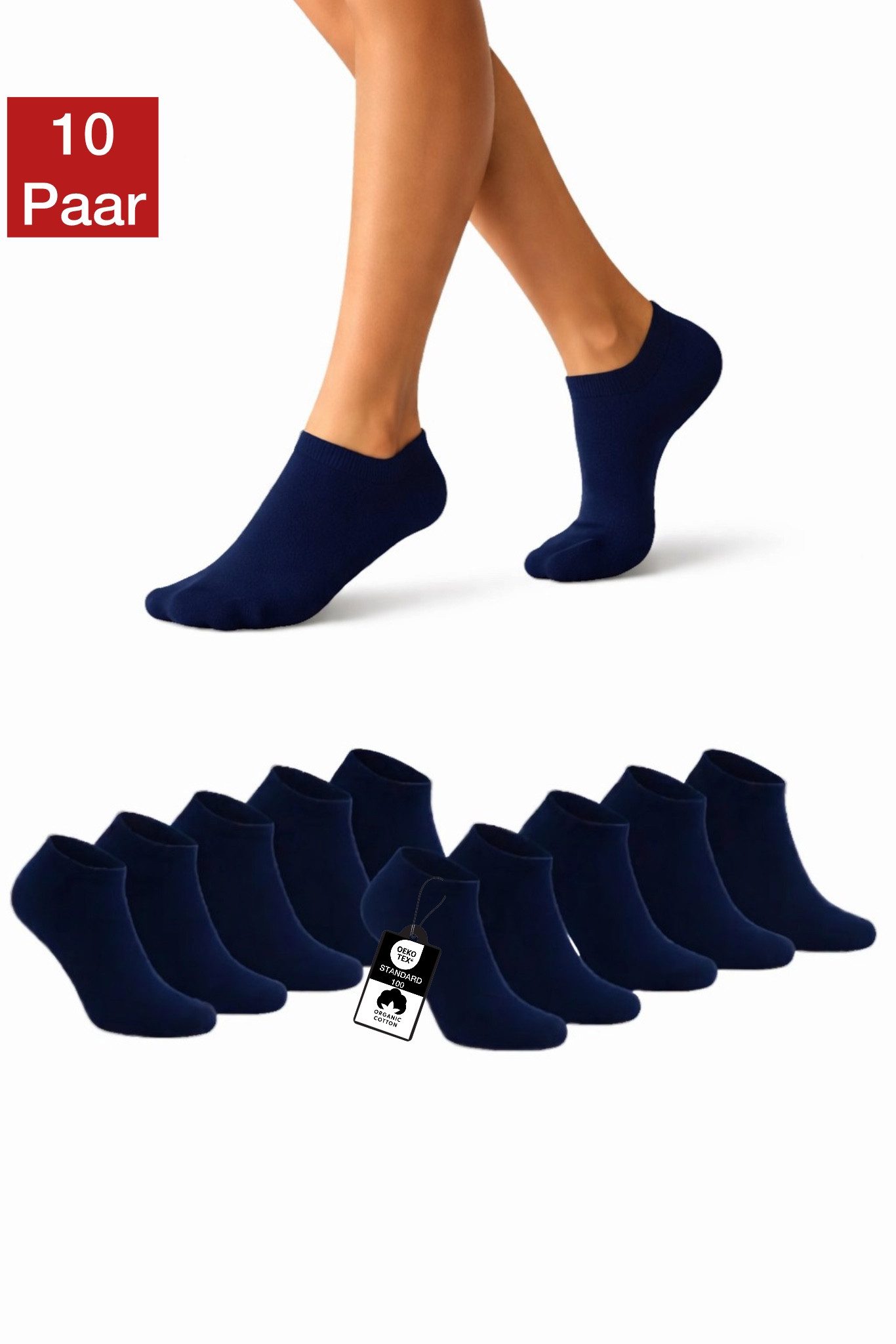 NERS Kurzsocken aus Baumwolle 10-20 Paar, Damen & Herren ohne Naht, mit Komfortbund (10-Paar, 10) Sneaker socken, Atmungsaktive, Ohne Gummidruck, Robust und Langlebig