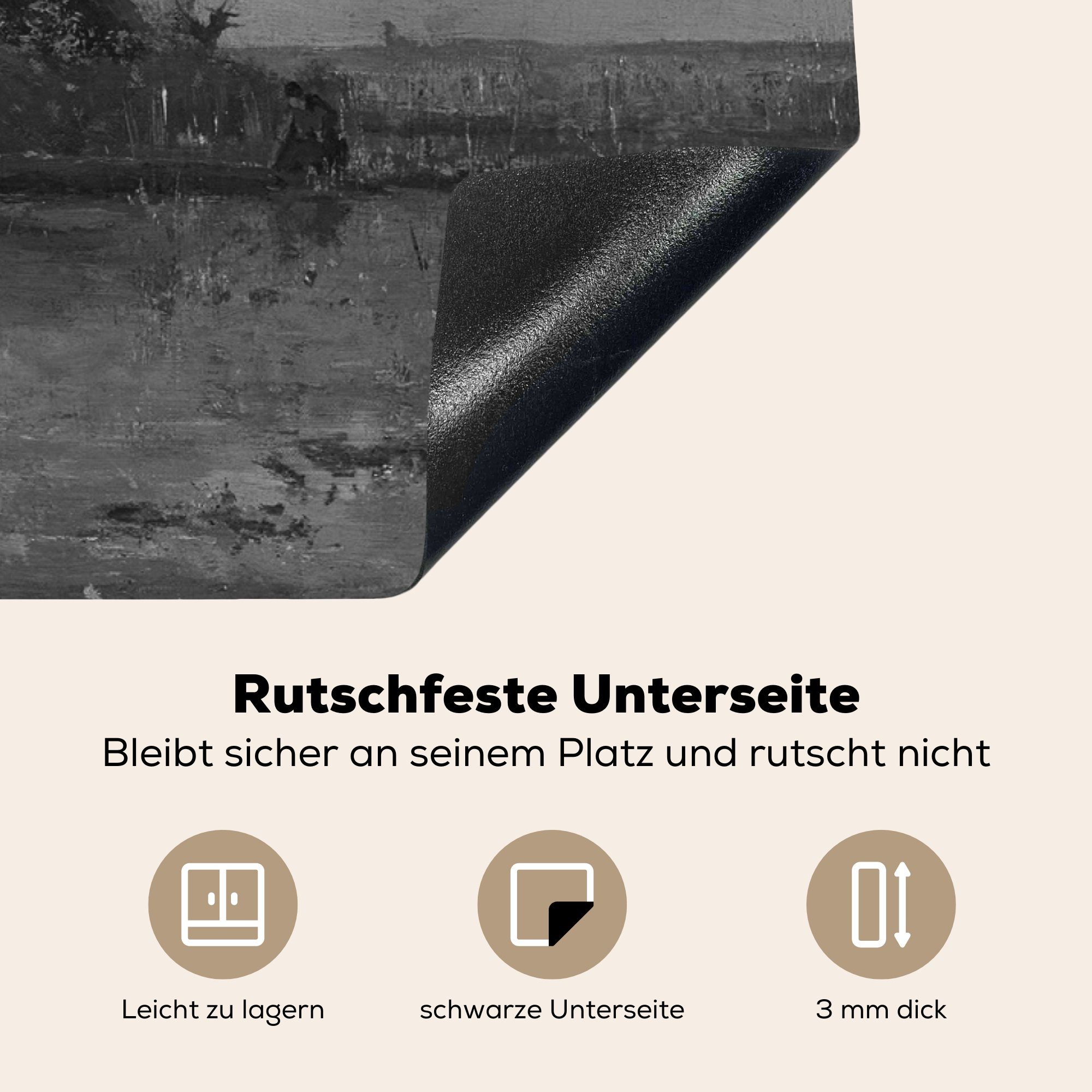 - einem Vinyl, von Arbeitsplatte Teich Paul MuchoWow an Herdblende-/Abdeckplatte schwarz-weiß für Mühle 83x51 Ceranfeldabdeckung, (1 cm, küche Joseph, tlg), Gemälde in