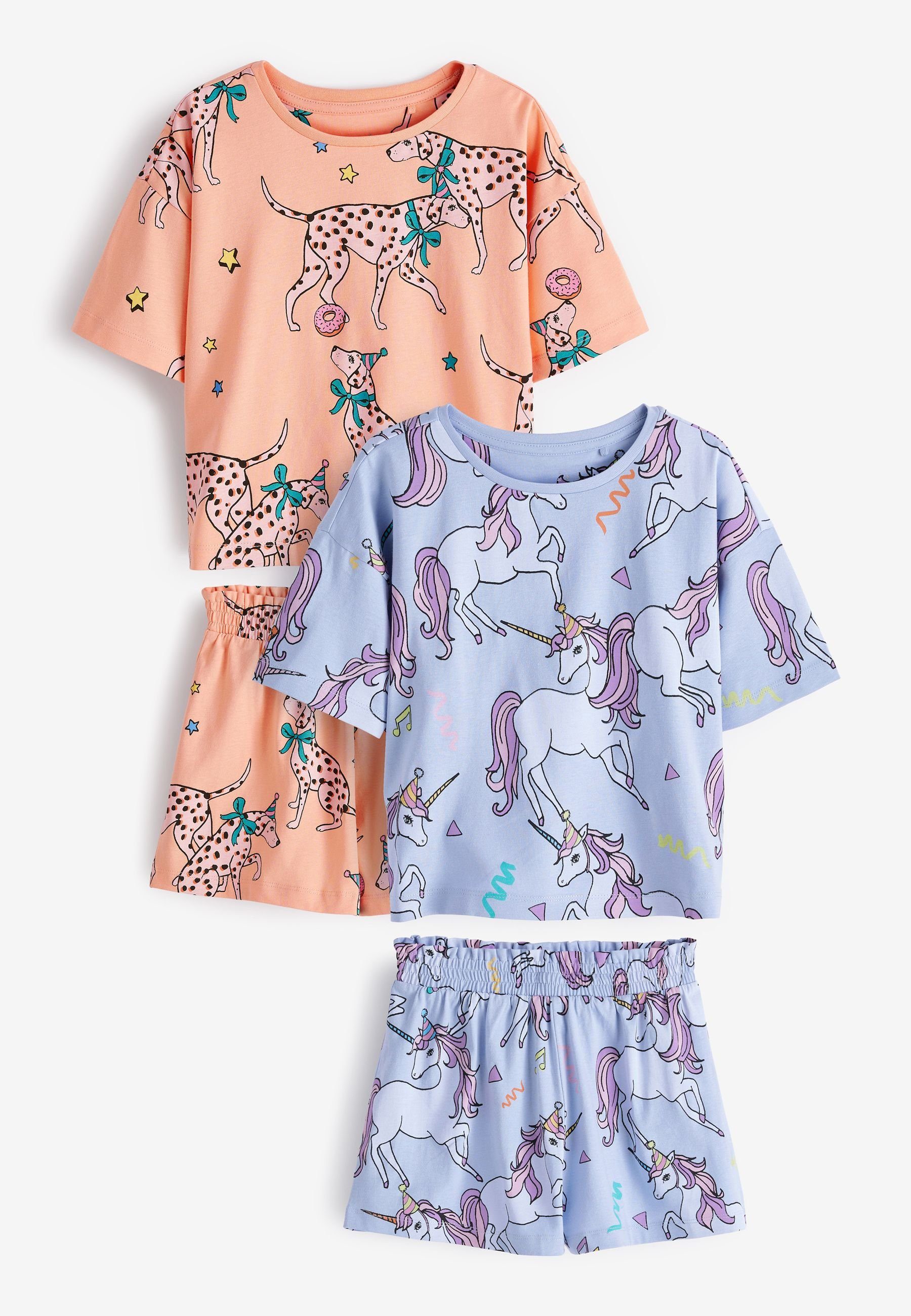 Next Pyjama Kurze Pyjamas, 2er-Pack tlg) (4 Unicorn/ Blue/Orange