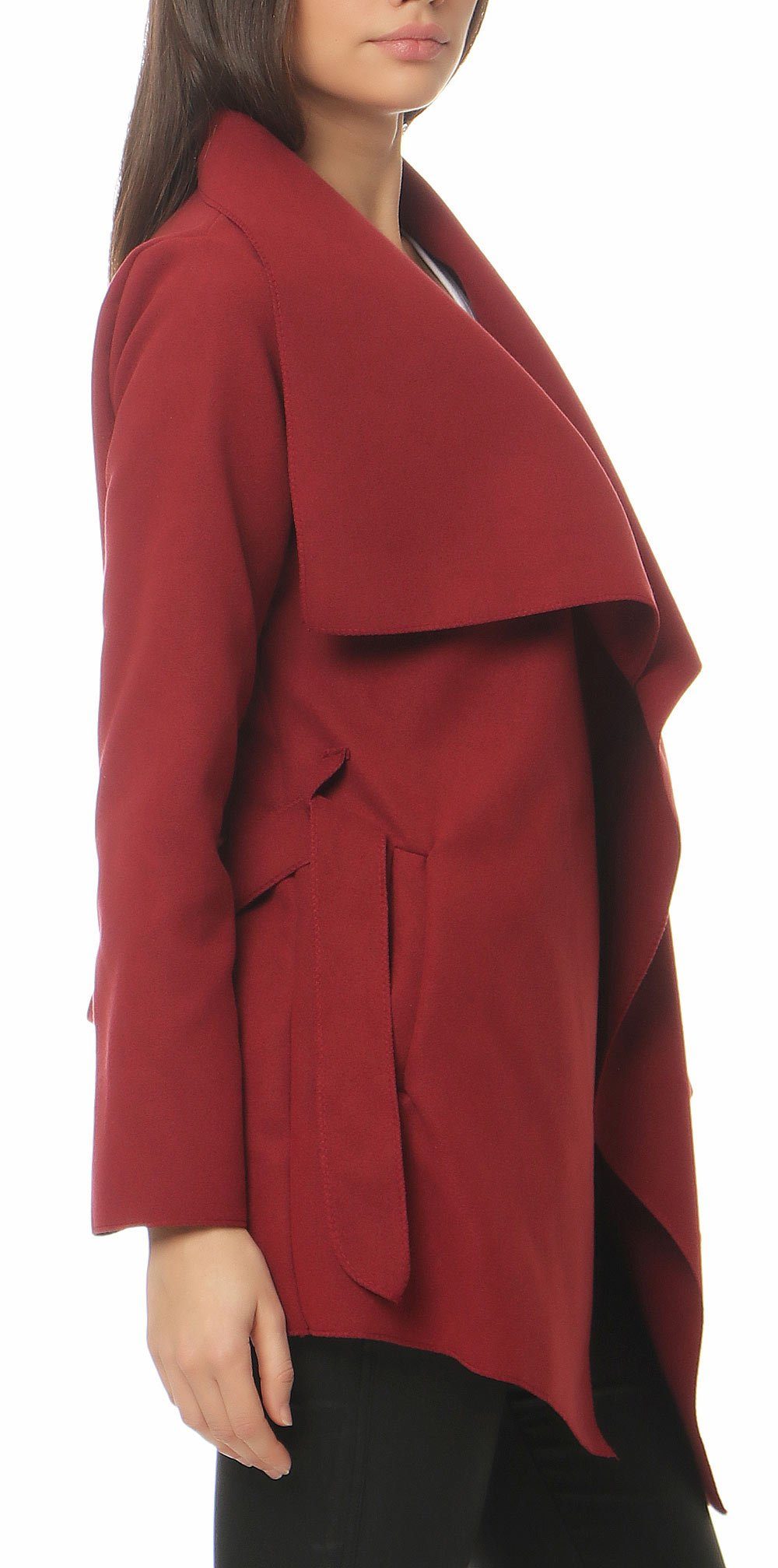 malito more than fashion Kurzmantel malito Damen Mantel kurz mit Wasserfall-Schnitt, Trenchcoat mit Gürte Mantel mit Bindegürtel im Wasserfall-Schnitt Einheitsgröße