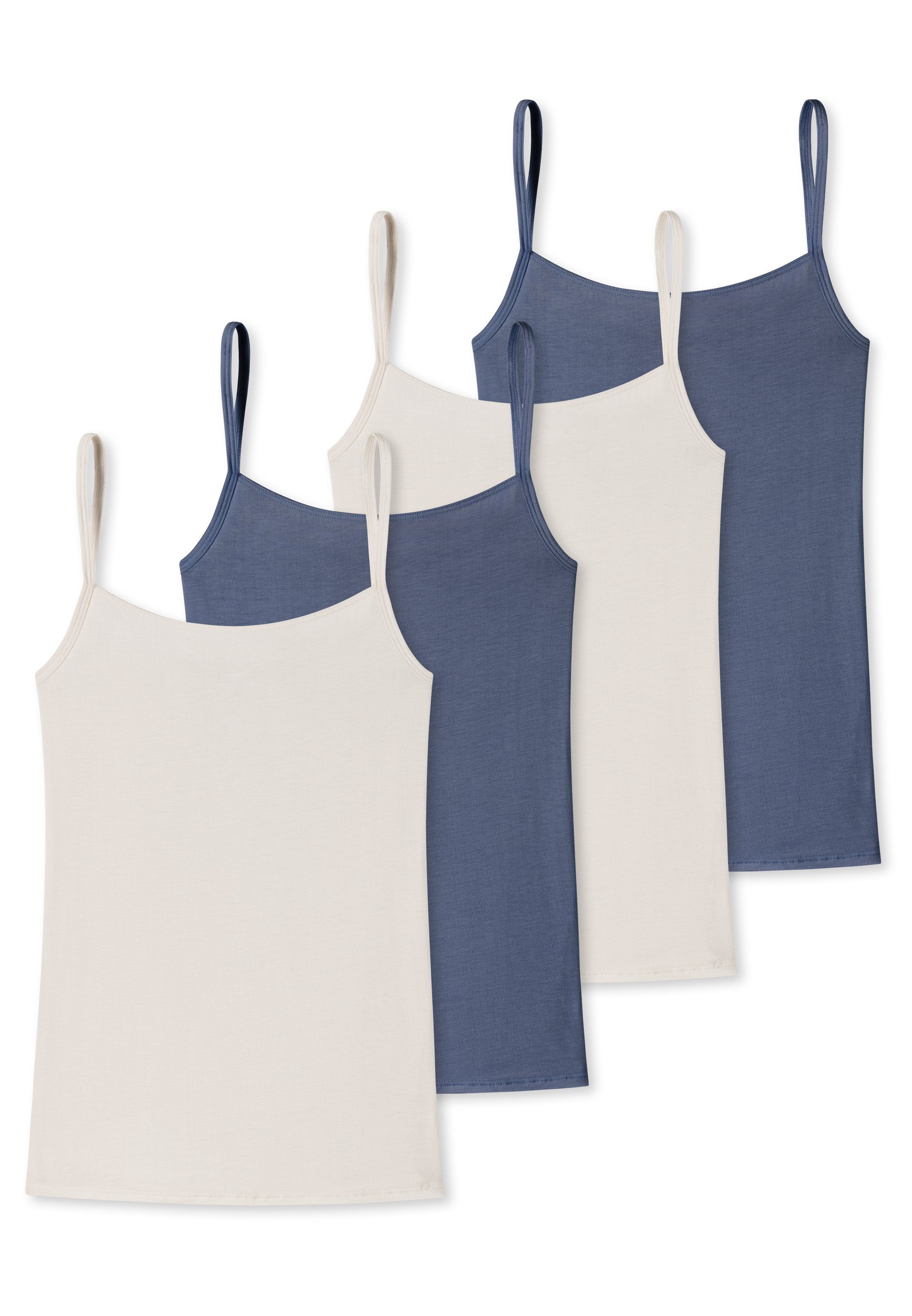 Armausschnitt - 4er Blau Schiesser Modal 901 Baumwolle 4-St) Essentials und Hals- Weiß Top Unterhemd Einfass mit - Spaghetti - (Spar-Set, feinem Pack /