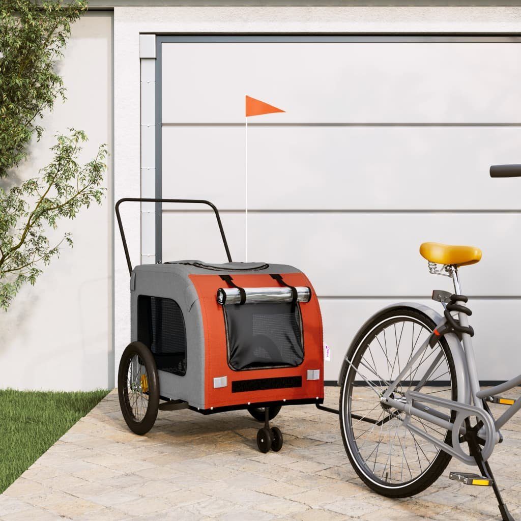 vidaXL Fahrradhundeanhänger Fahrradanhänger Hunde Orange und Grau Oxford-Gewebe und Eisen