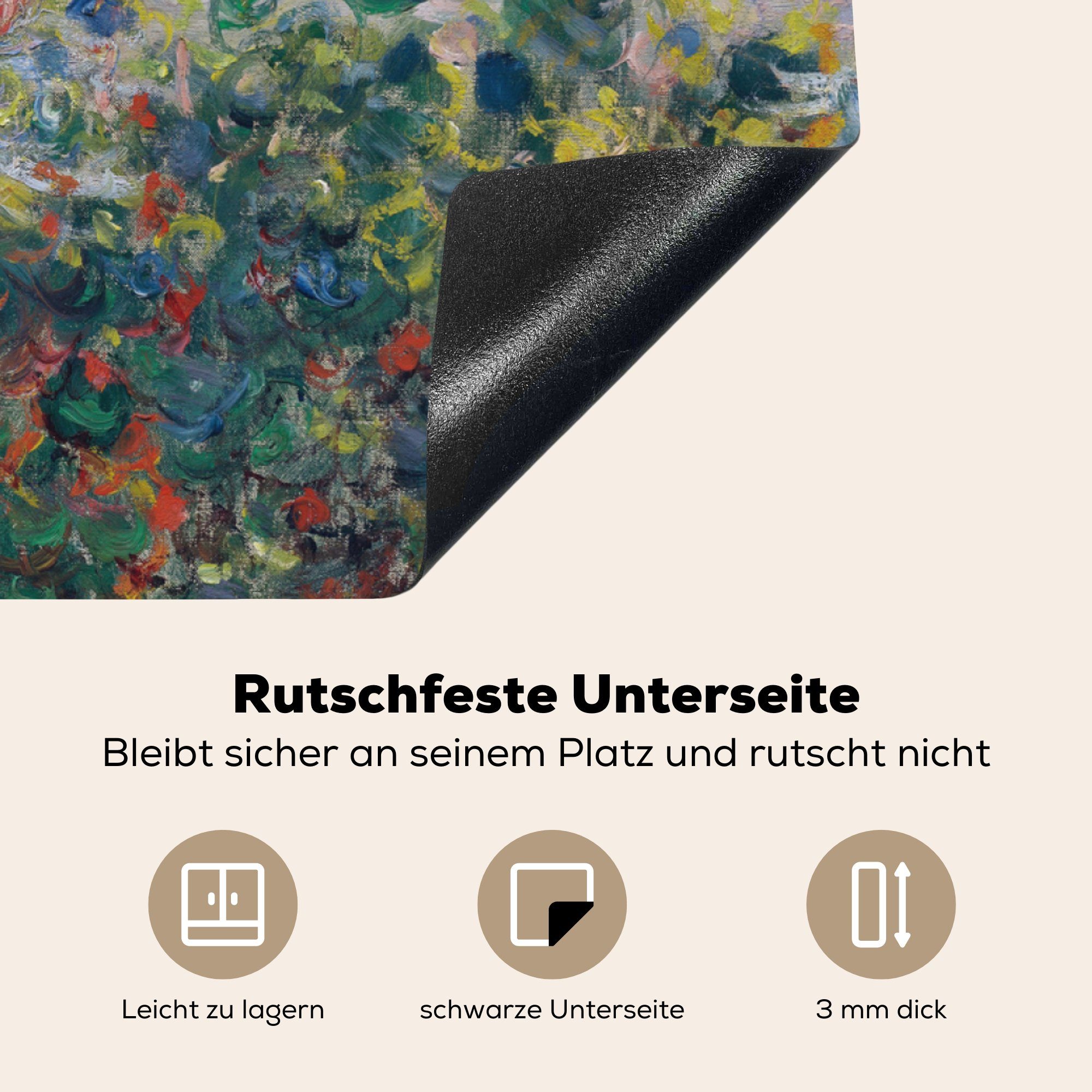 MuchoWow Herdblende-/Abdeckplatte Blumenbeete in Vetheuil cm, küche - Ceranfeldabdeckung, für Claude (1 von Monet, tlg), Vinyl, 78x78 Gemälde Arbeitsplatte