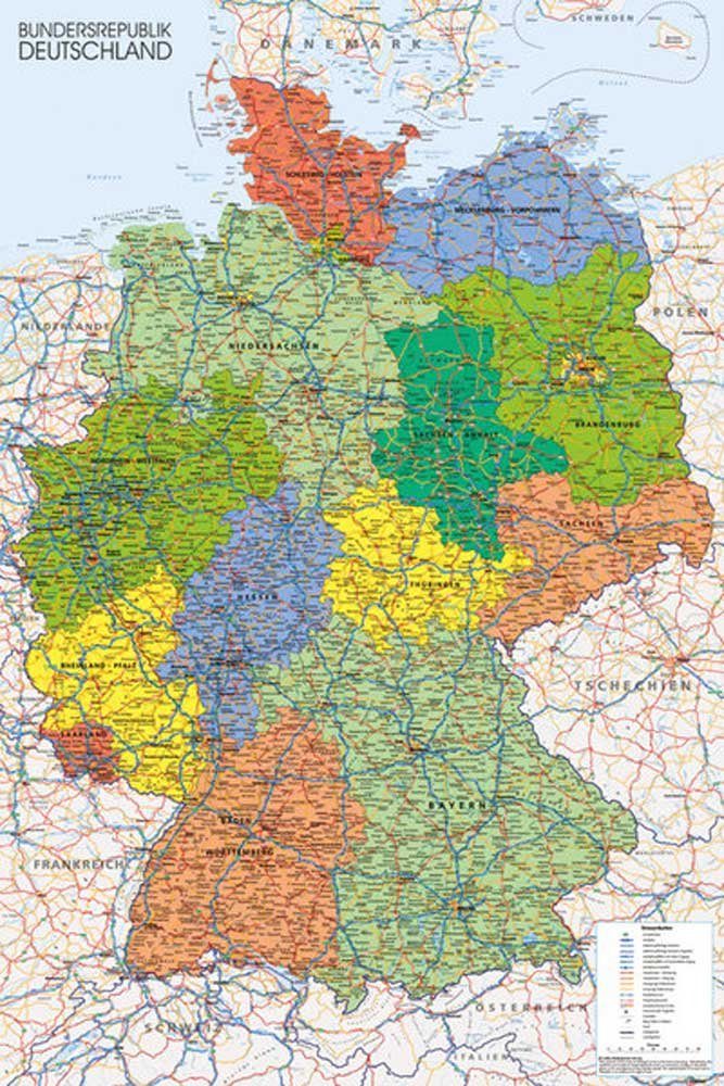 empireposter Poster Germany Map - Massstab 1 : 1.025.000 Landkarten Poster - Grösse 61x91,5 cm