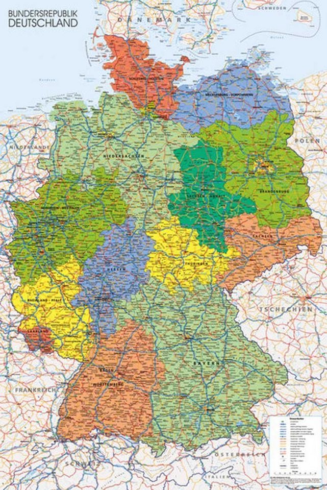 empireposter Poster Germany Map - Massstab 1 : 1.025.000 Landkarten Poster  - Grösse 61x91,5 cm