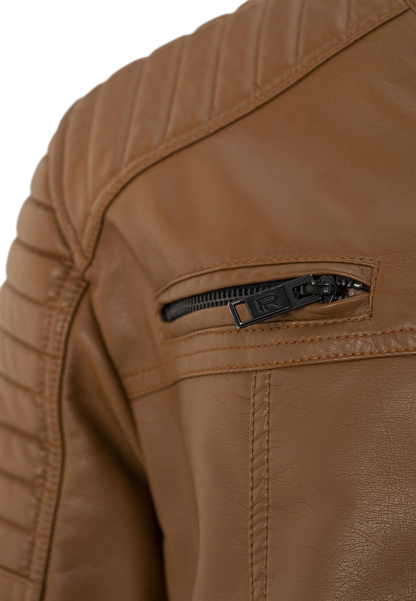 RedBridge Lederimitatjacke Urban Bikerjacke Steppjacke Kunstleder Schwarz Stehkragen mit Druckknopf