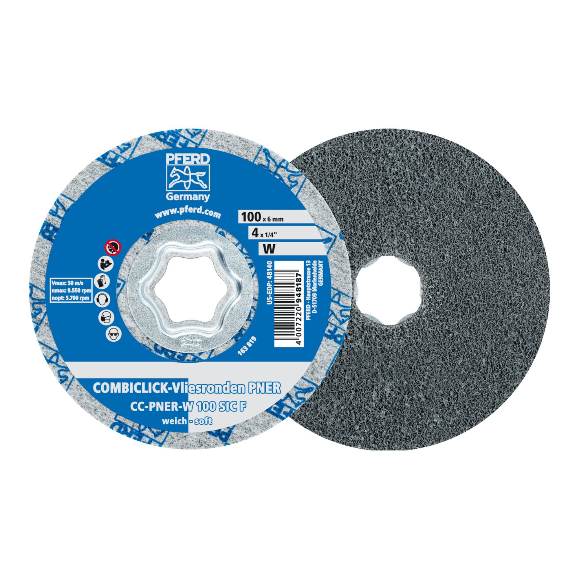 Pferd Schleifscheibe PFERD TOOLS COMBICLICK verpresste Vliesronde CC PNER Ø 100mm Weich SIC