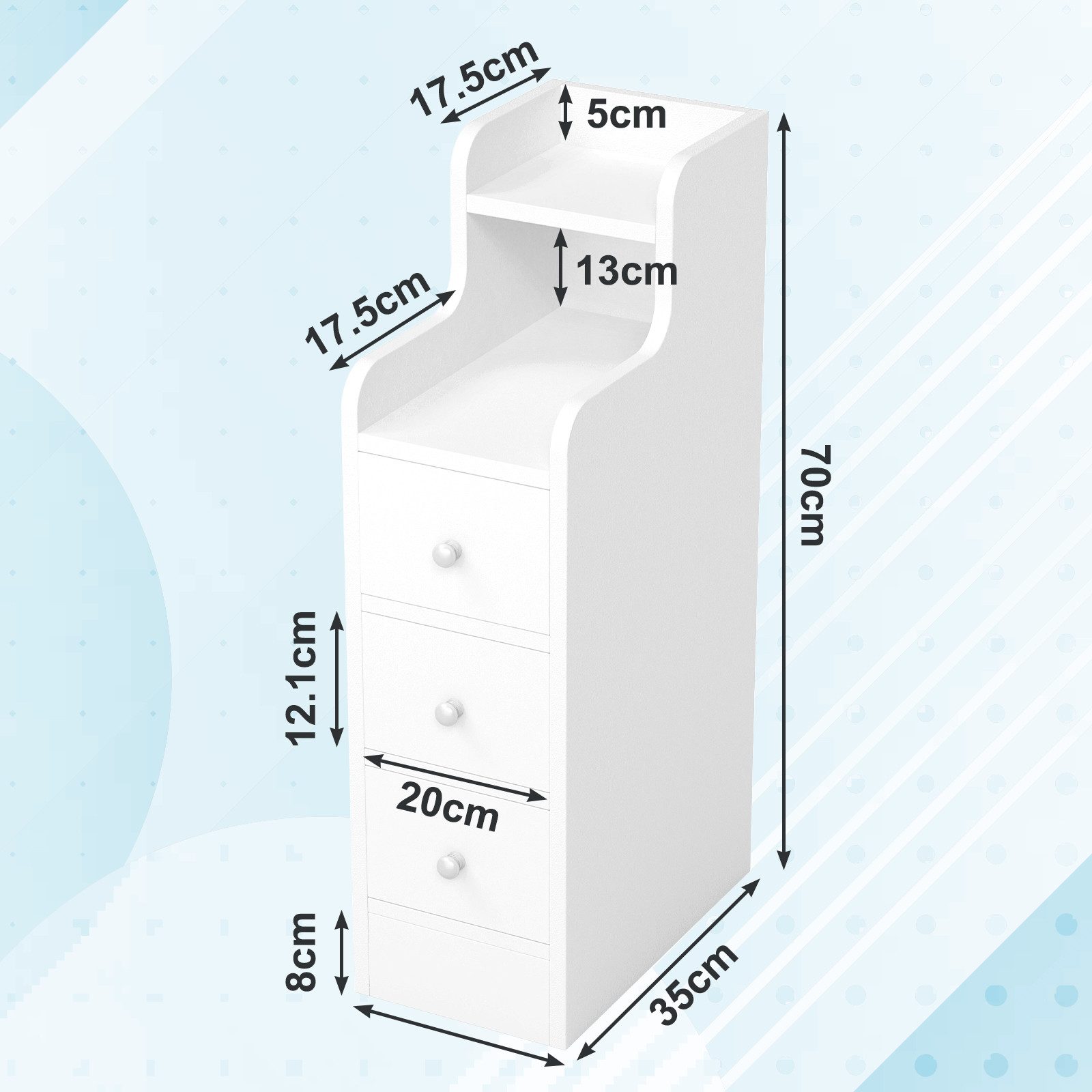 JEOBEST Nachttisch Nachtschrank Schmal, Beistelltisch mit 3 Schubladen, (2-St), Nachtkommode Nachtkonsole für Schlafzimmer Wohnzimmer – Bild 4 von 5
