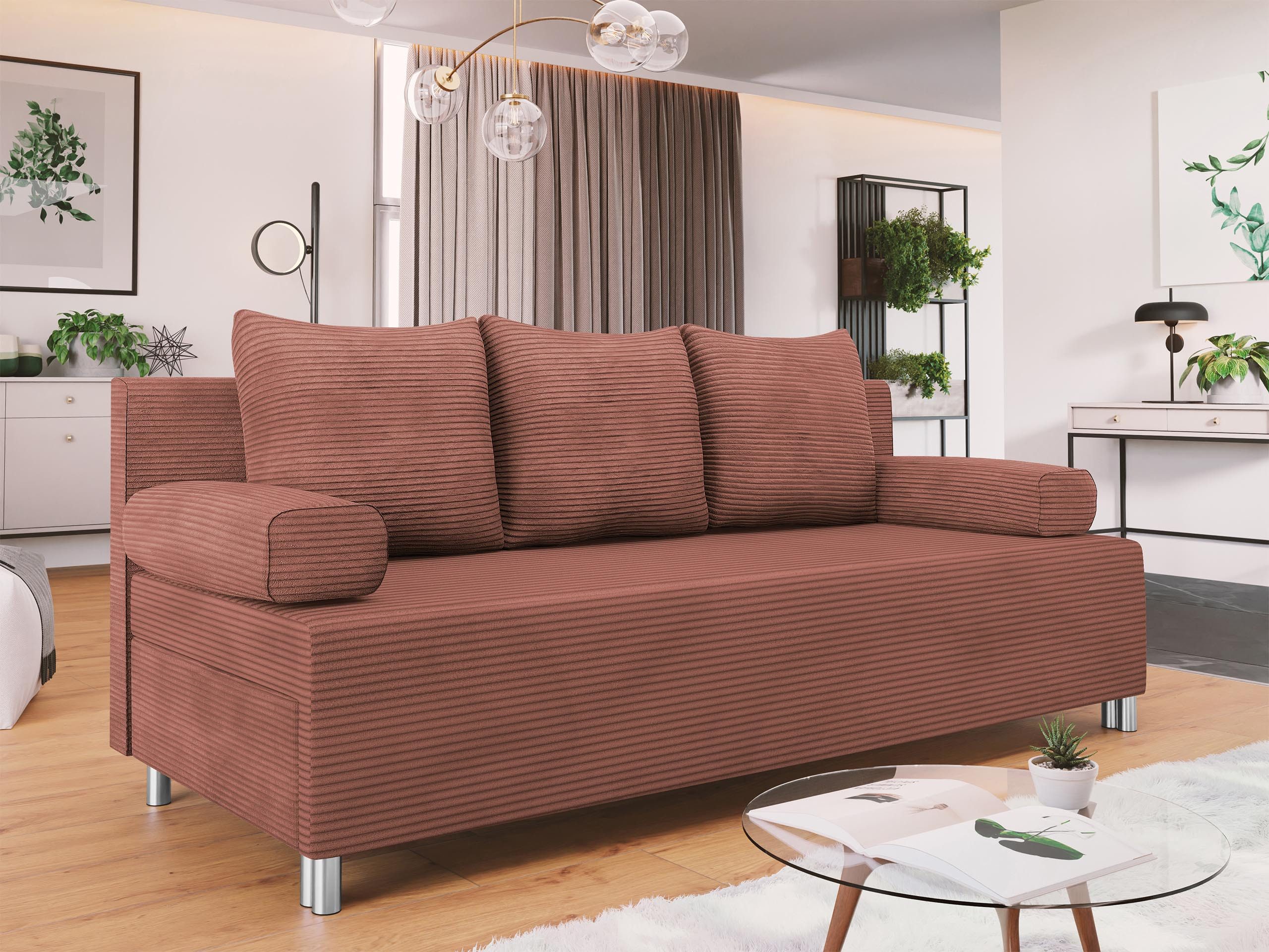 MIRJAN24 Schlafsofa Dover Cord, mit Schlaffunktion und Bettkasten, mit Chromfüße, Polsterhocker als Option