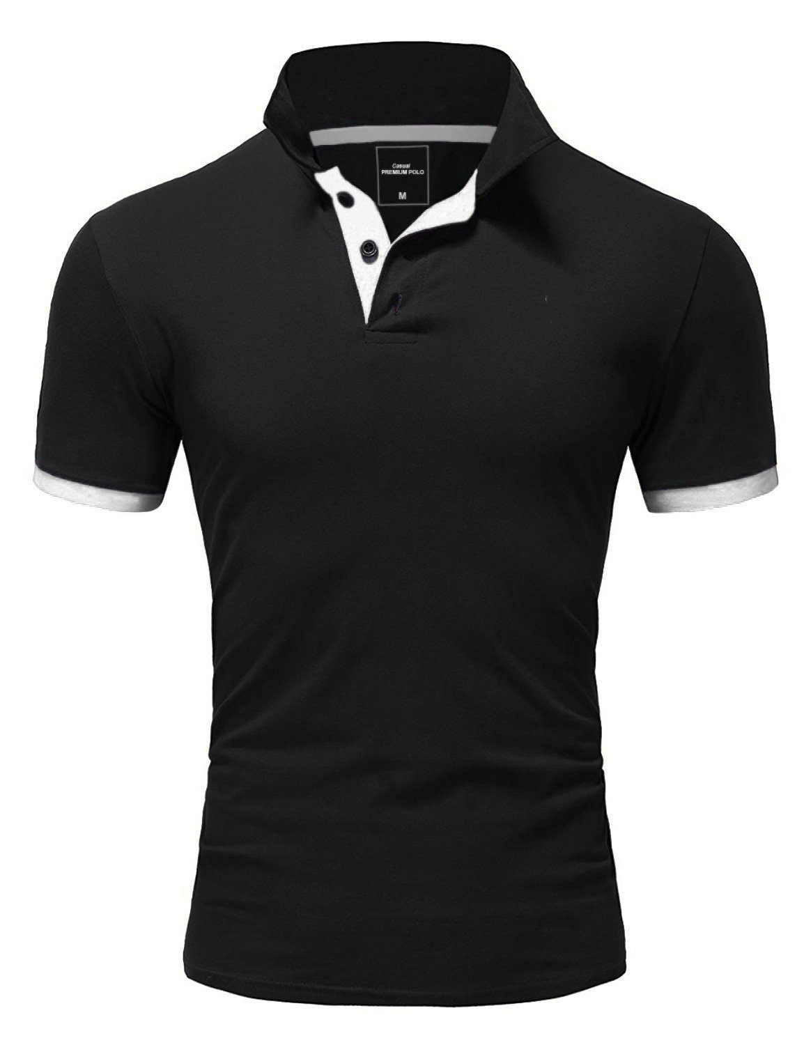 REPUBLIX Poloshirt RONALD Herren Shirt mit kontrastierenden Akzenten, in Piqué Qualität Schwarz/Weiß