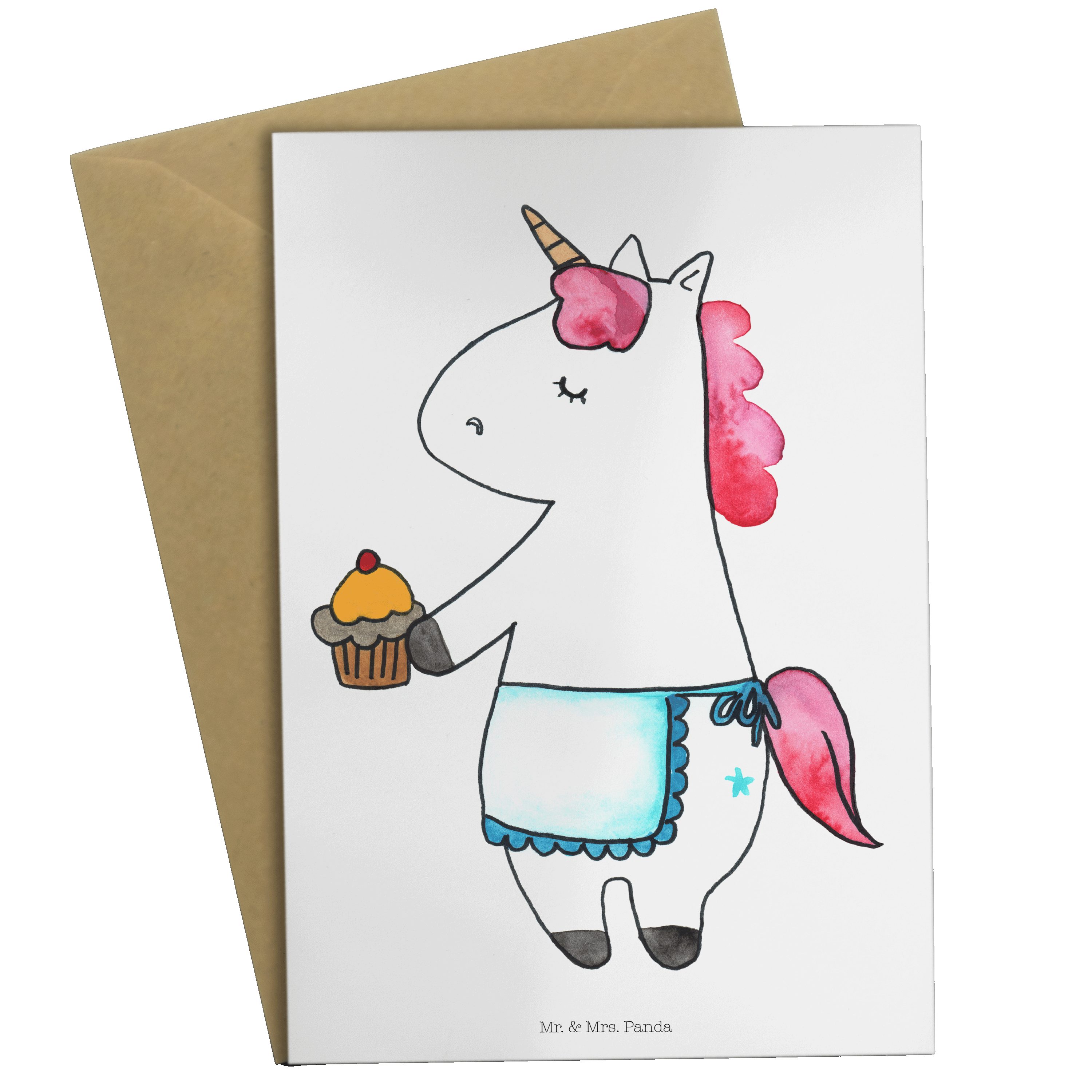 Panda Klappkarte, - Weiß Muffin Karte, Geschenk, - Grüße & Mrs. Unicorn, Mr. Einhorn Grußkarte