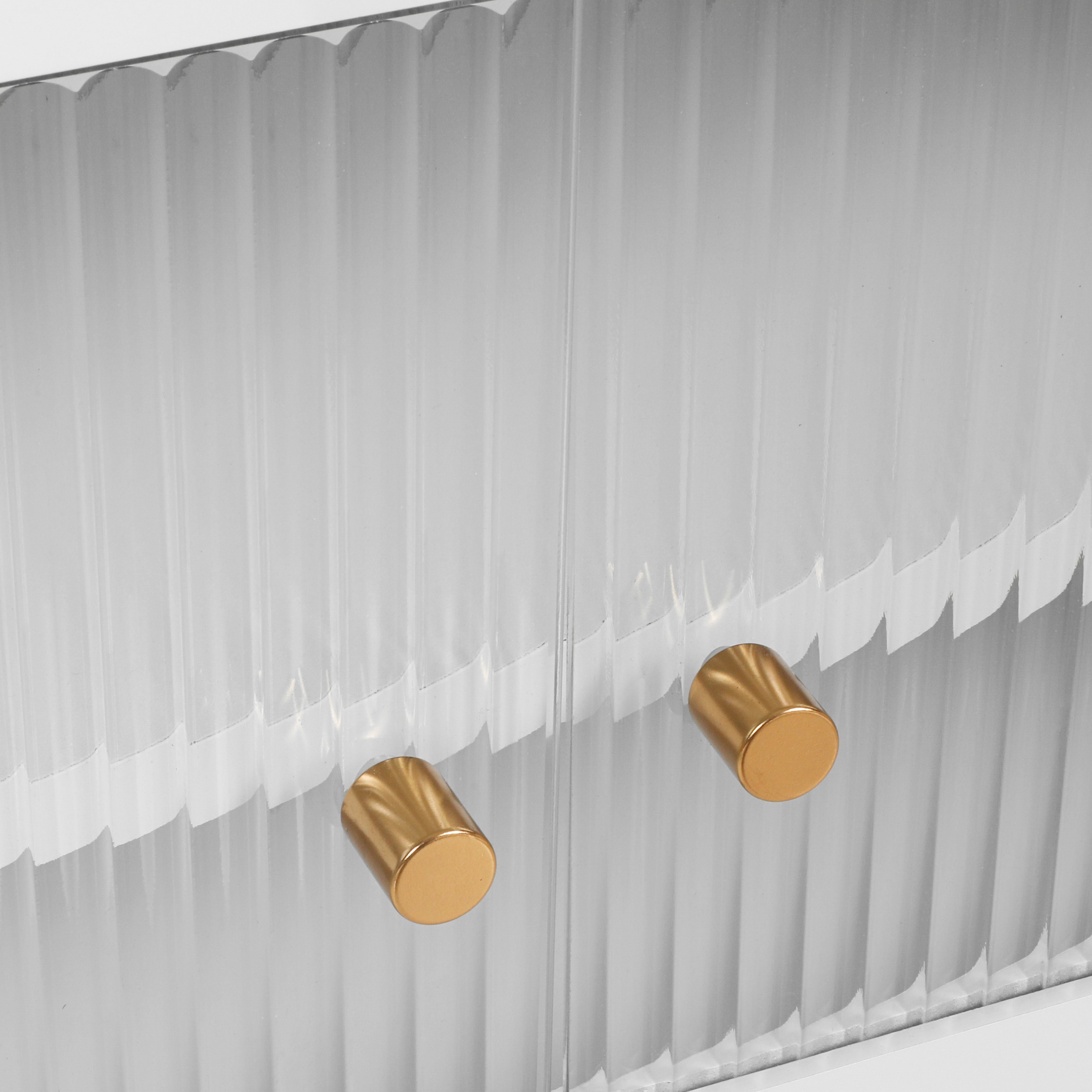 Lowboard (TV Schrank mit 4 Türen und 2 Regal), Hochglanz Tischplatte in Marmoroptik und schöne Glastür, Breite 150 cm