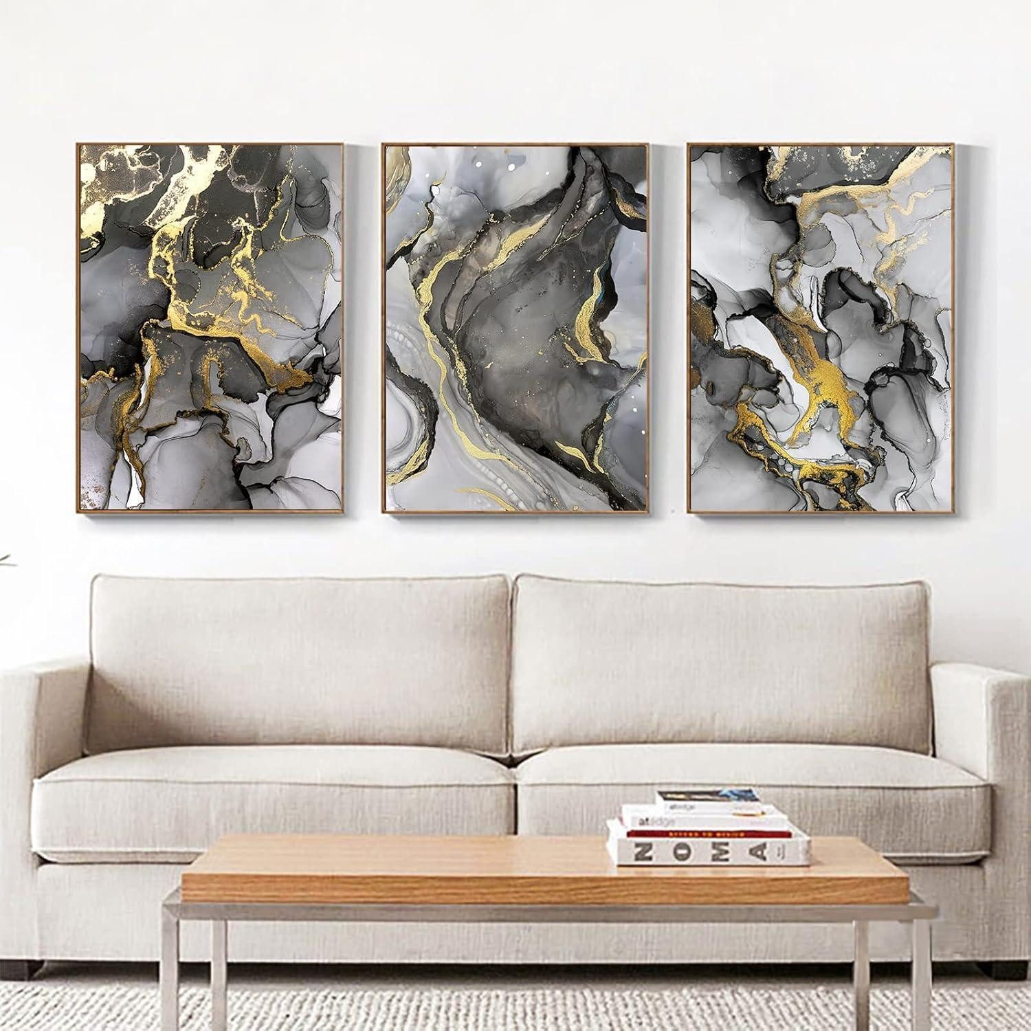 LuxusKollektion Mehrteilige Bilder Wandbilder Wohnzimmer Marmor Leinwand 3PCS-70x100cm Marmoriert 2