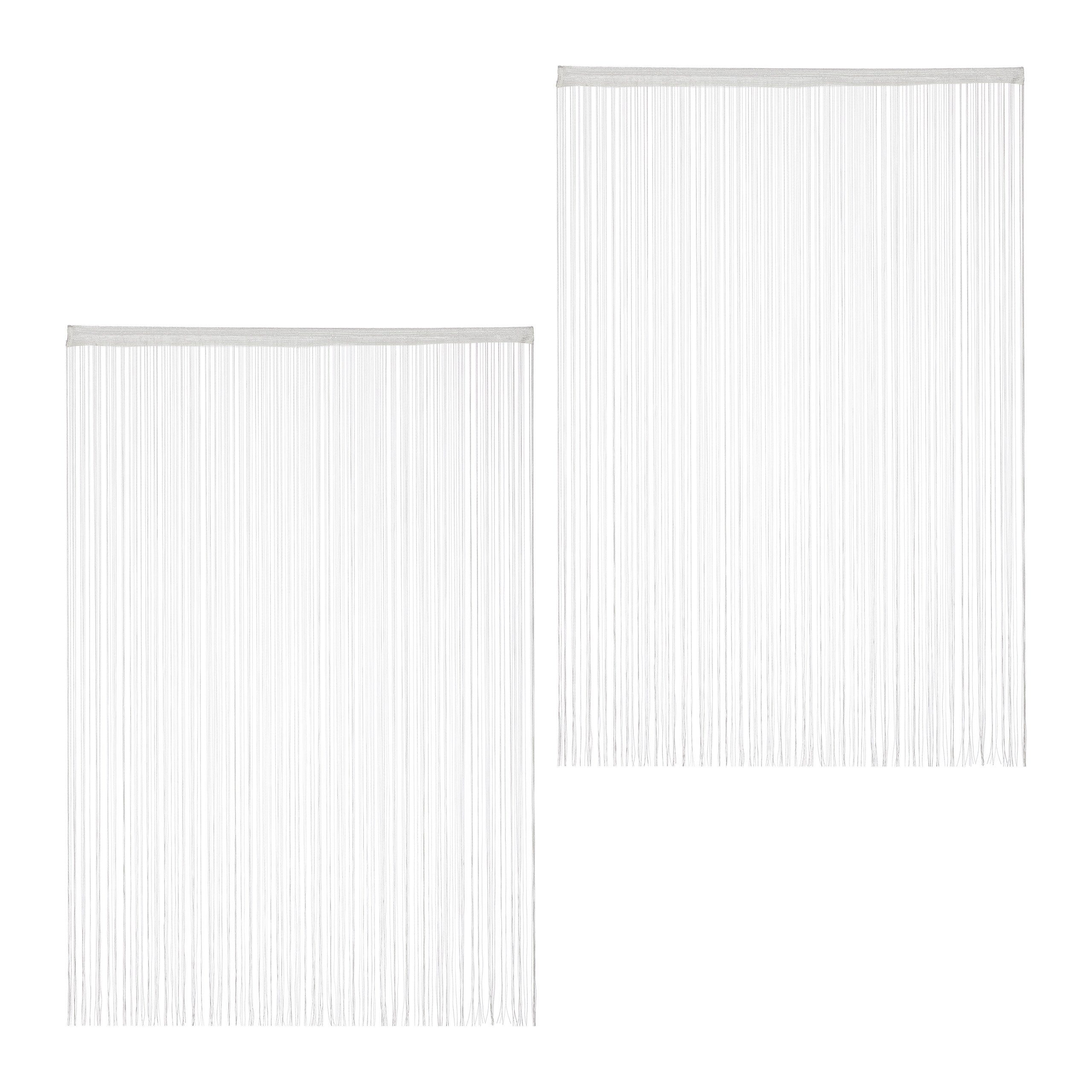 relaxdays Fadenvorhang 2er Set (2 St), Stangendurchzug, stark perforiert, Polyester, weiss, 145 x 245 cm