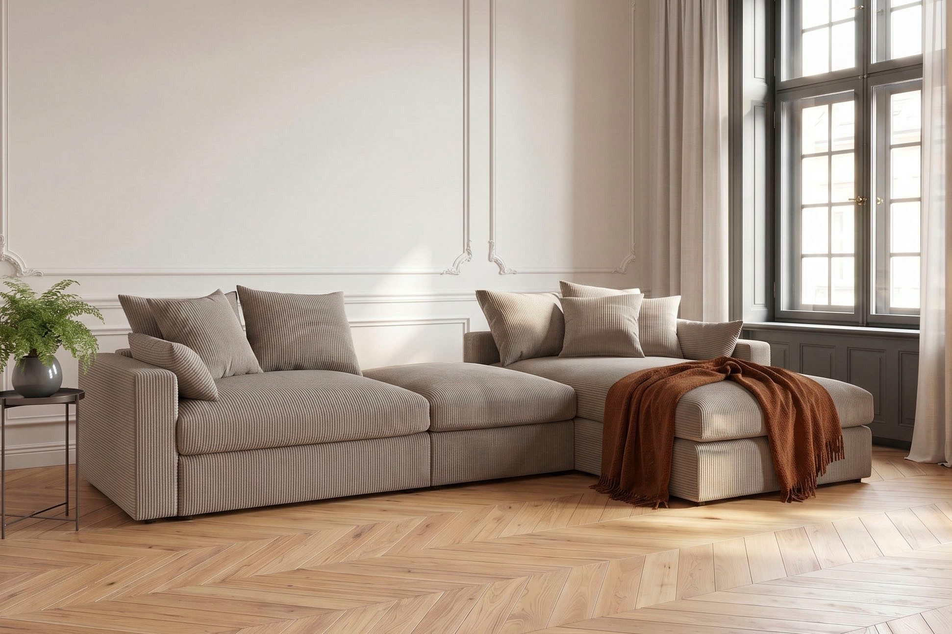 OTTO home Ecksofa Cosy Lounge U-Form, Breite 351 cm, Mega-Sofa mit Cordstoff bezogen, mit Federkern & 5 Zierkissen
