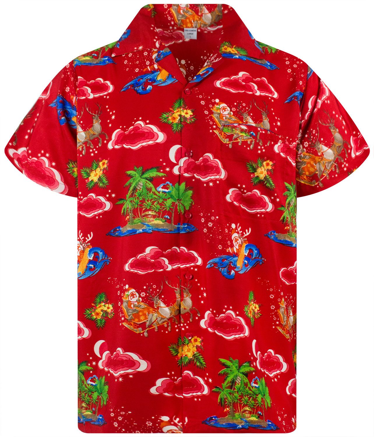 King Kameha Hawaiihemd Christmas Island Funky Hawaii-Hemd Kurzarm Front-Tasche Unisex