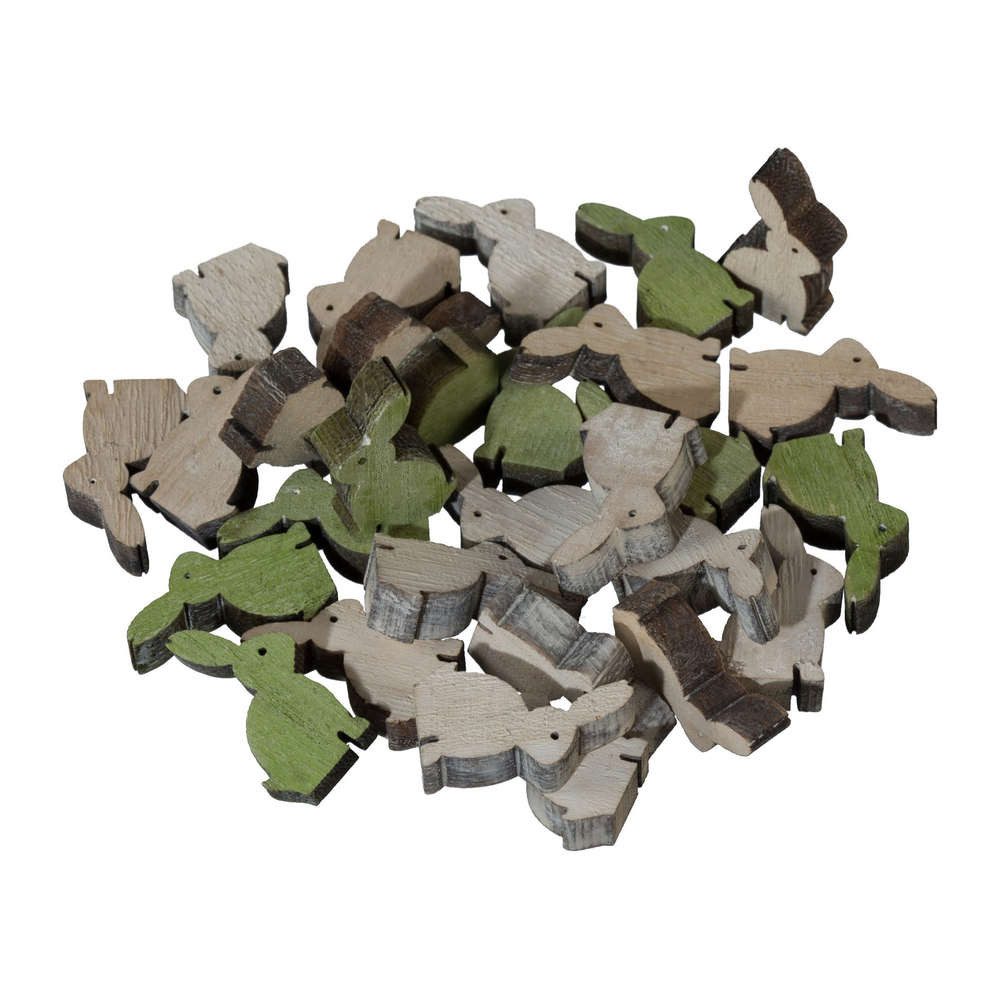 Gasper Streudeko HOLZ-TISCHSTREU HASE 30 Teile. Ca 3/1,8/0,8cm. WEISS-NATUR-GRÜN