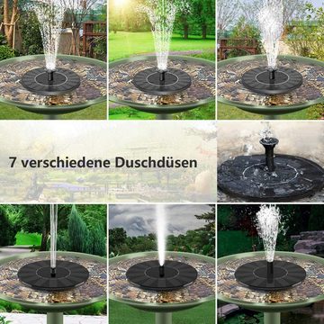 AOYATE Gartenbrunnen Solar Springbrunnen, Solar Teichpumpe mit 6 Fontänenstile (1.4W)