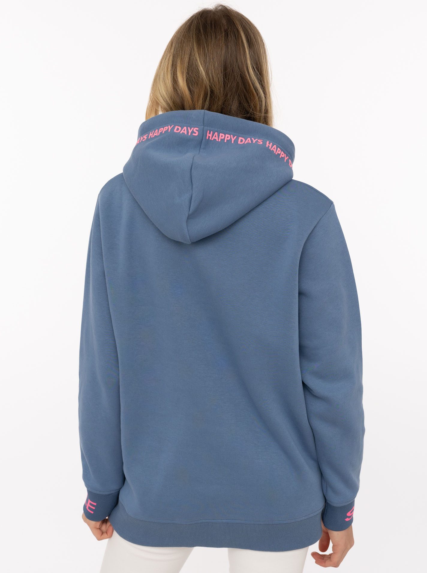 Zwillingsherz Hoodie "Happy Days" gestickte pinke Details, Kapuze, Kordelzug, Tasche vorne, Rippbündchen