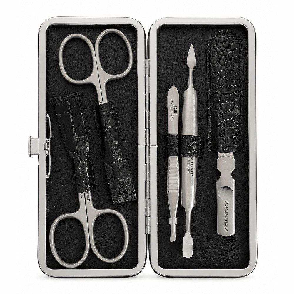 Excellent Solingen Maniküre-Etui Maniküre Rahmenetui Kroko-Optik schwarz unbestückt, 1 tlg.