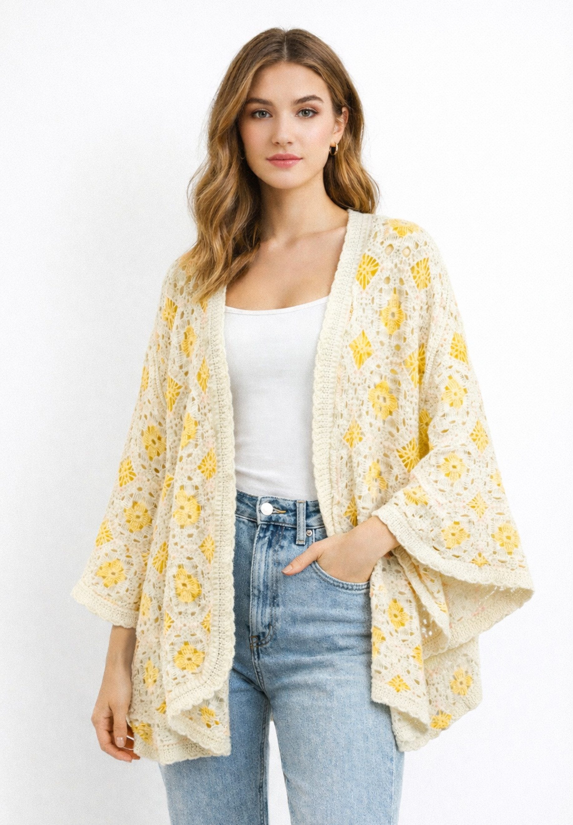 Cherry KoKo Cardigan Onesize Häkel Cardigan Damen im Boho Crochet Look