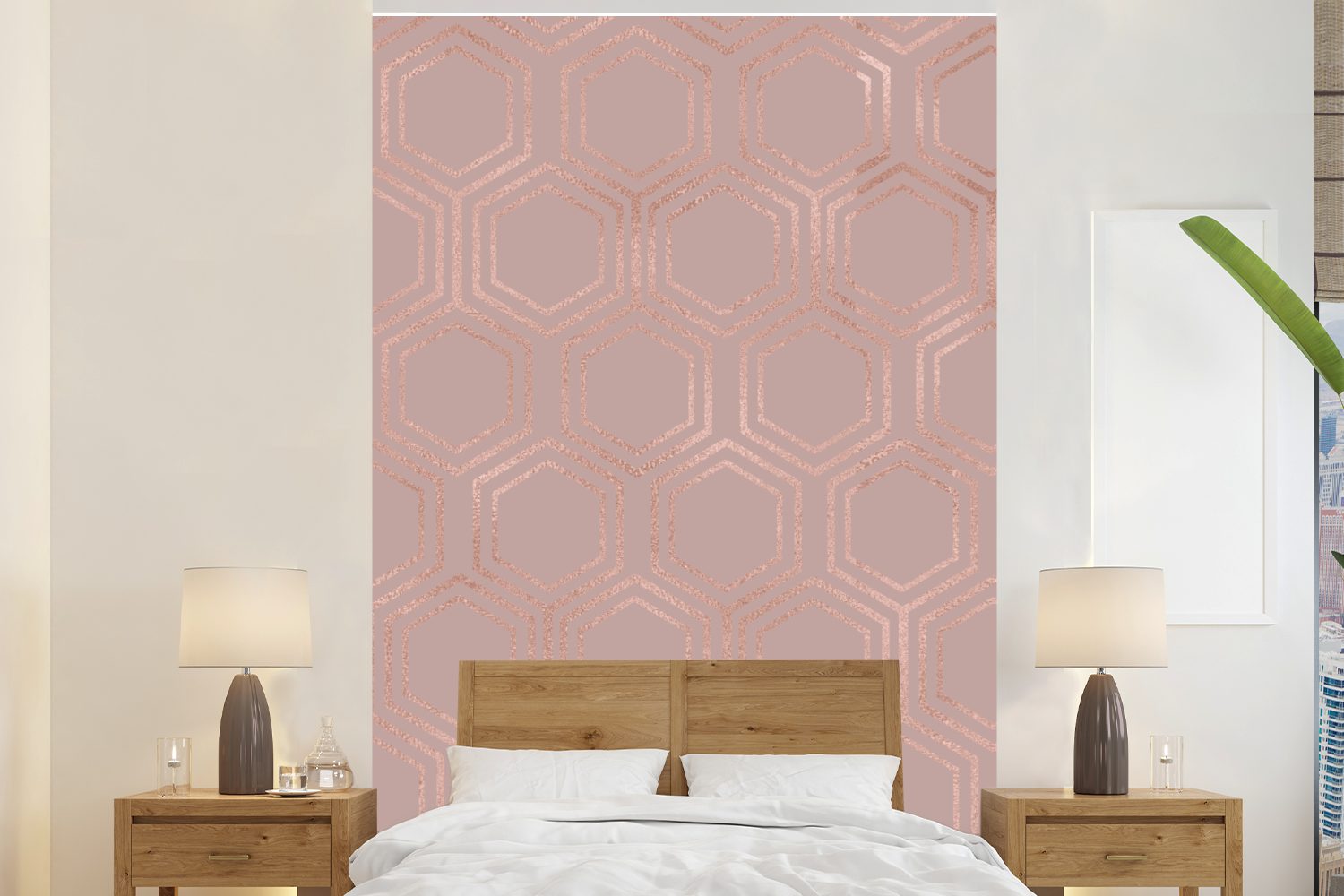 MuchoWow Fototapete Luxe - Wohnzimmer, Vinyl Matt, Montagefertig Muster Wandtapete Tapete Roségold, (3 St), für bedruckt, 