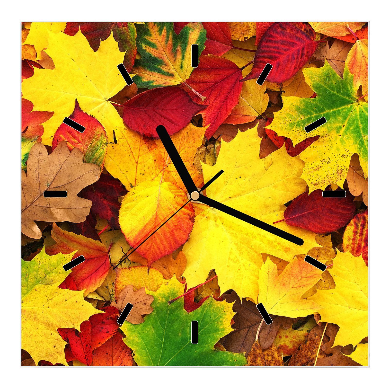 x Größe Wanduhr Wanduhr mit 30 cm Primedeco Glasuhr 30 Motiv Herbstblätter Wandkunst