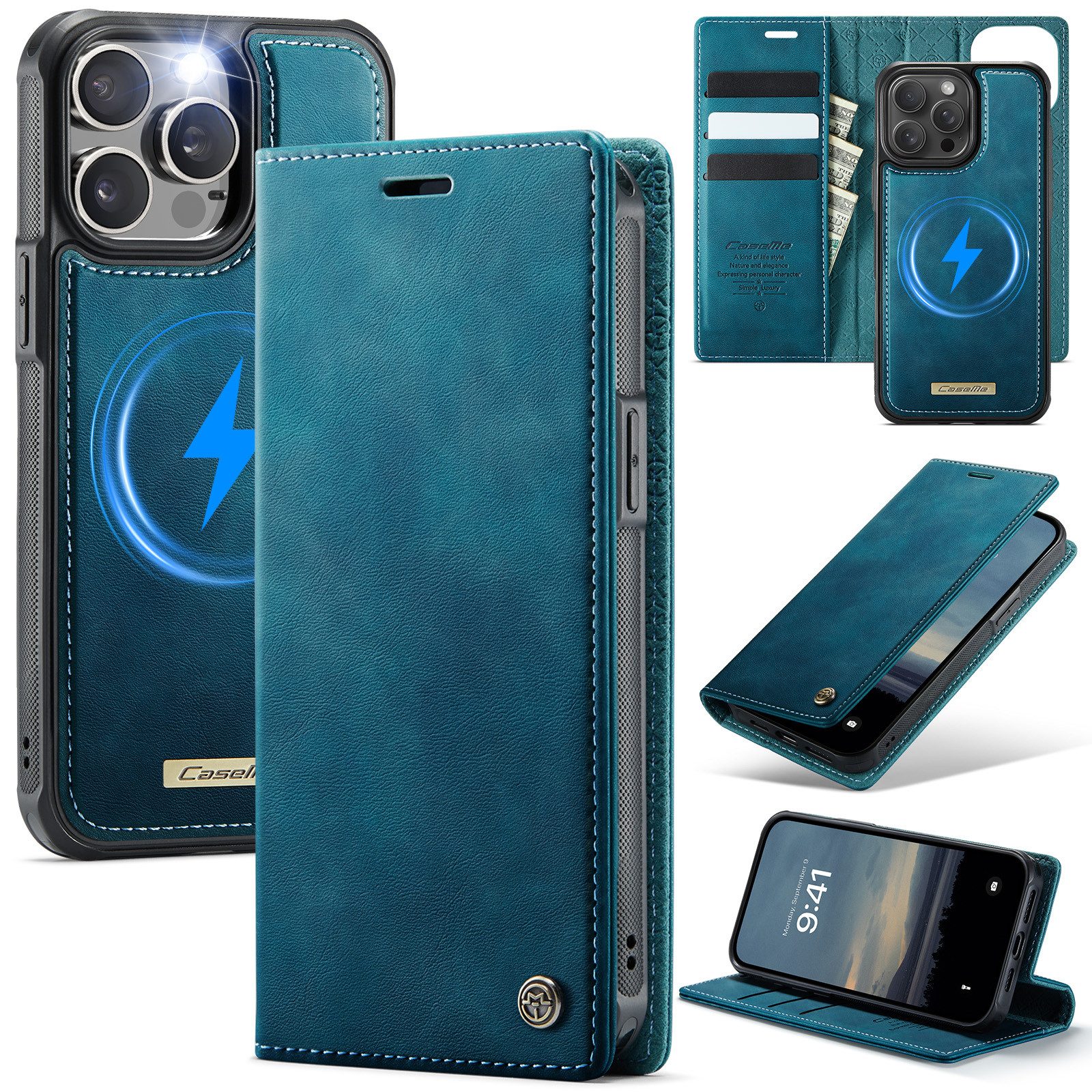 Mycotech Handyhülle Premium 2in1 Klapphülle mit abnehmbarem Magnet Case MagSafe Für iPhone 15 Pro Max, Türkis