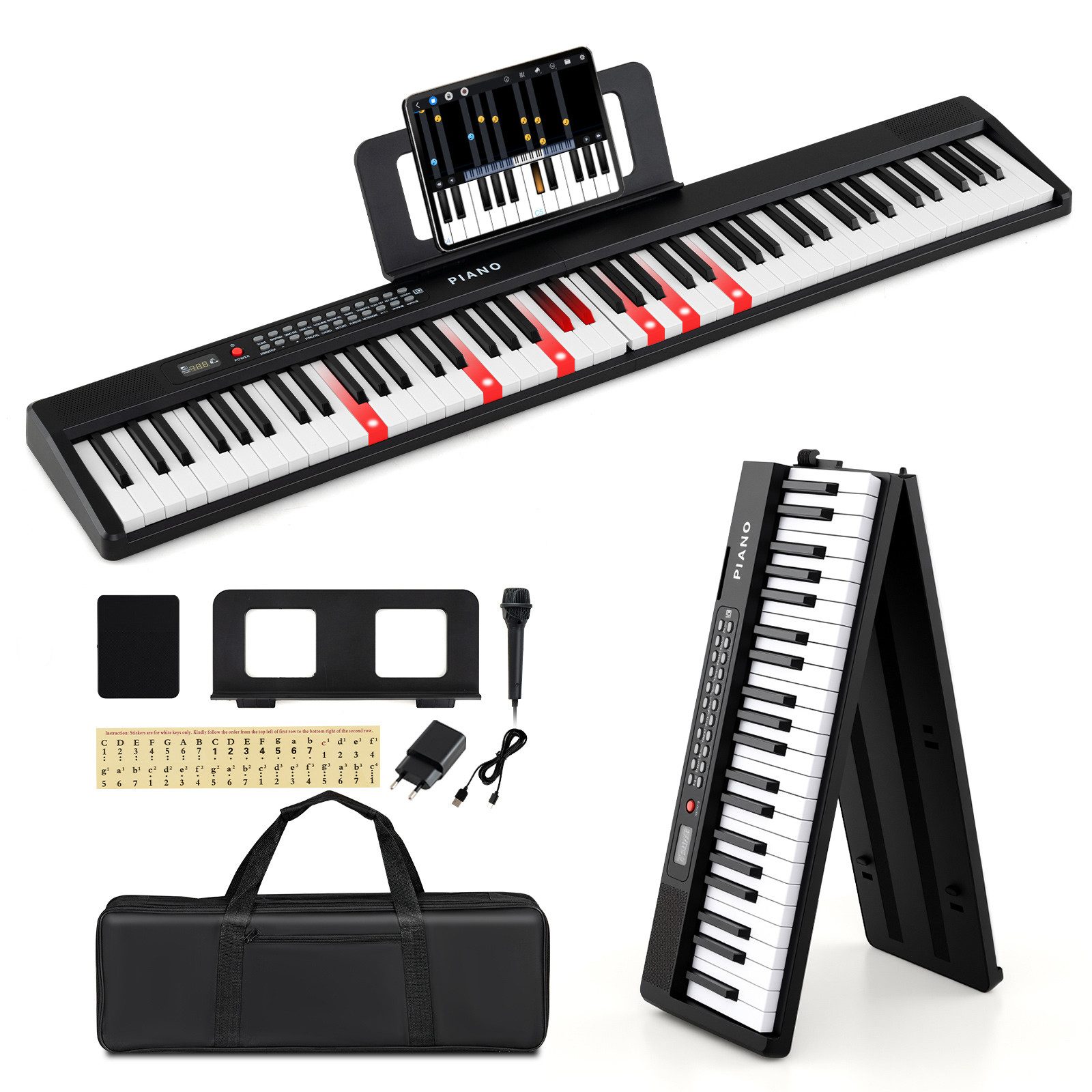 COSTWAY Home-Keyboard (1-St), 88-Tasten Keyboard Piano, faltbar, MP3/USB/MIDI