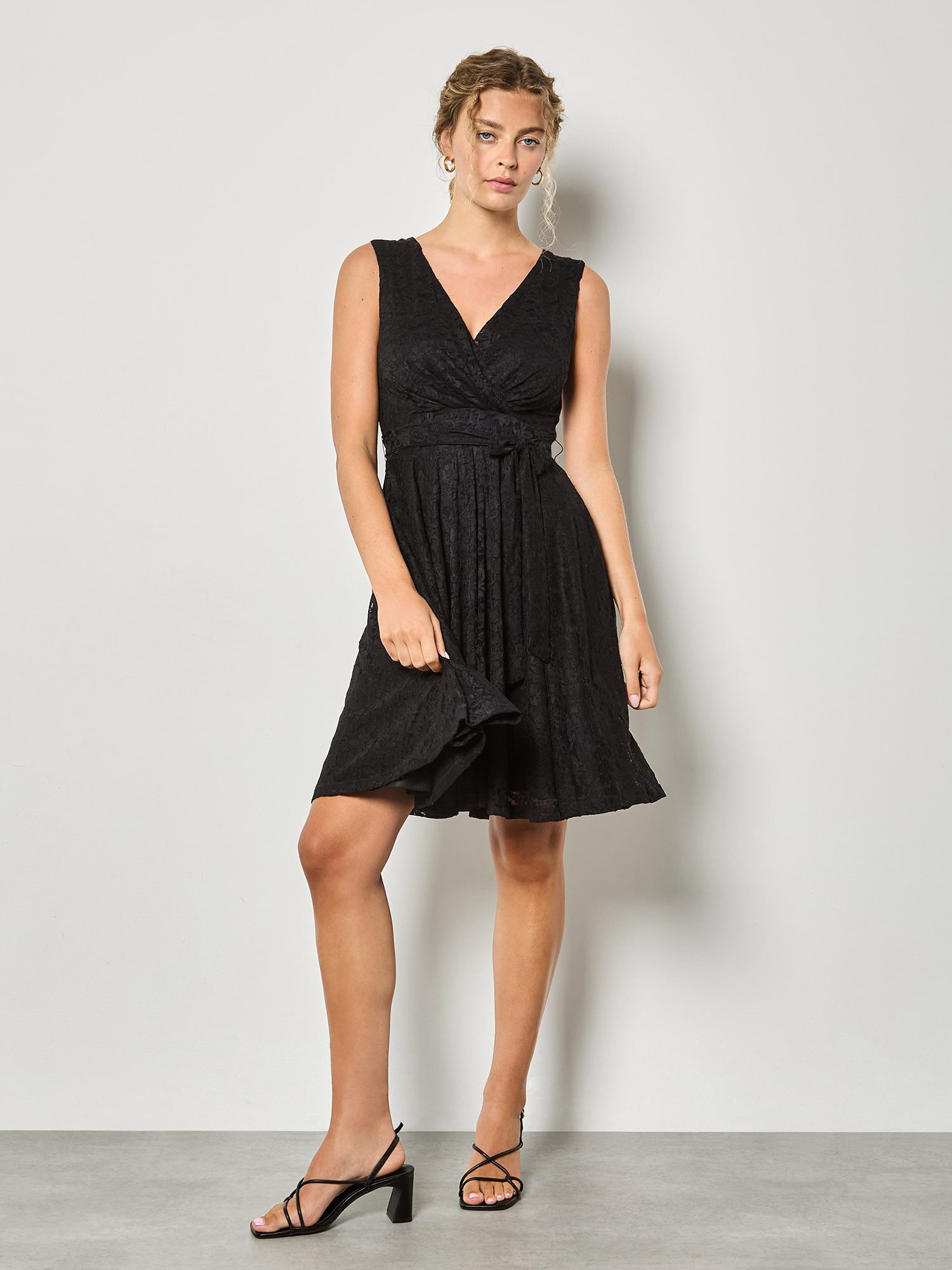 Apricot Midikleid Skaterkleid (mit Bindband) aus Spitze