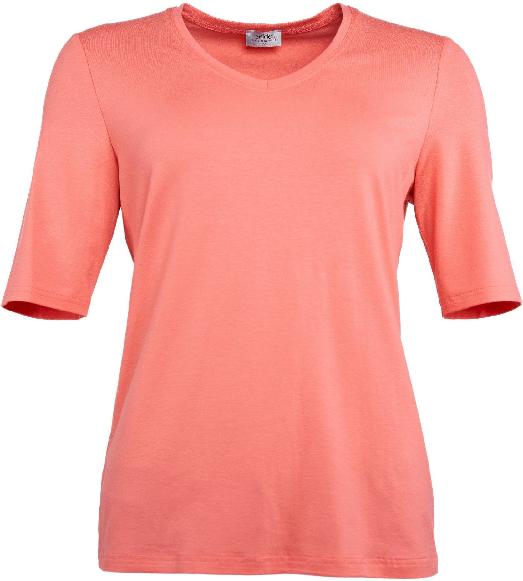 Halbarm apricot V-Shirt Moden softem IN mit MADE Material, Seidel aus GERMANY