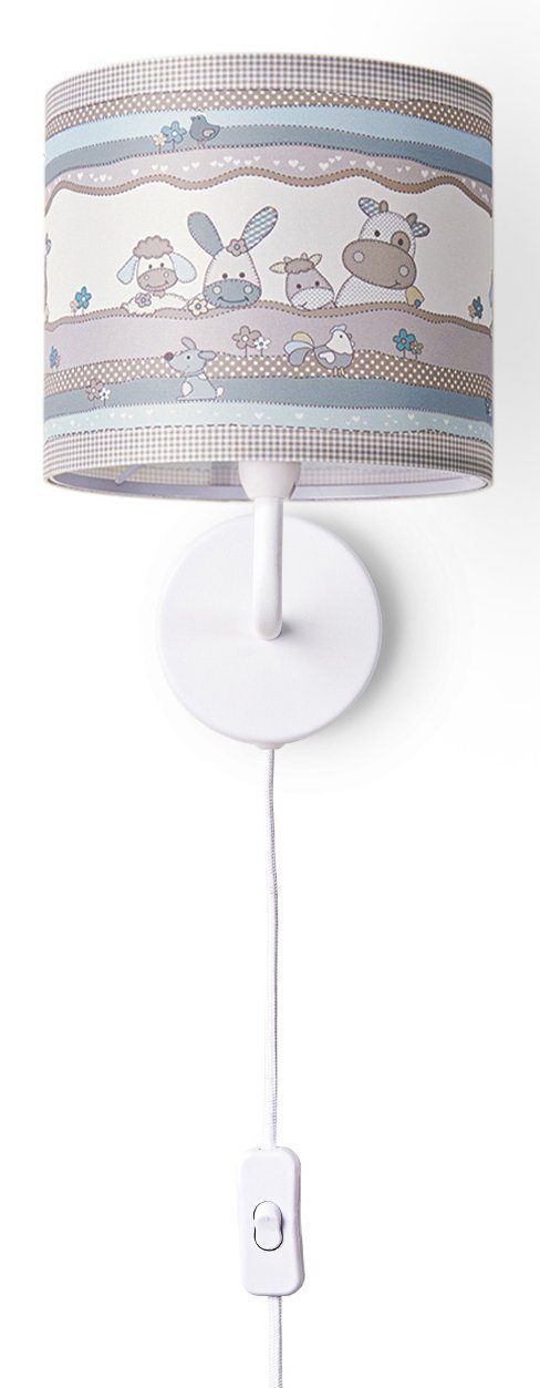 âˆ…18cm Schalter ohne Wandleuchte Wandlampe Kabel E14 Home 210, Paco Tier-Motiv Leuchtmittel, Kinderlampe Beige Cosmo 3m