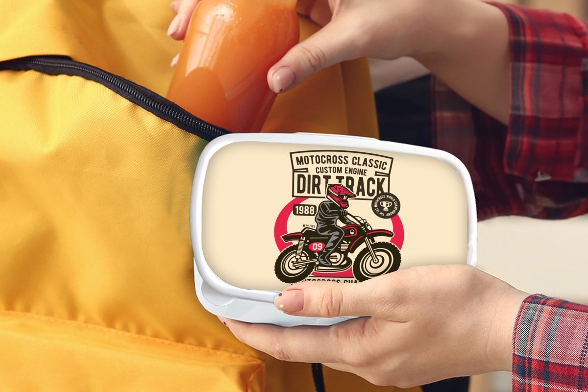 Brotdose, und MuchoWow Zeichnung, für Lunchbox (2-tlg), Brotbox Jungs Kinder Motorrad - Mädchen weiß Erwachsene, und Kunststoff, Vintage für -