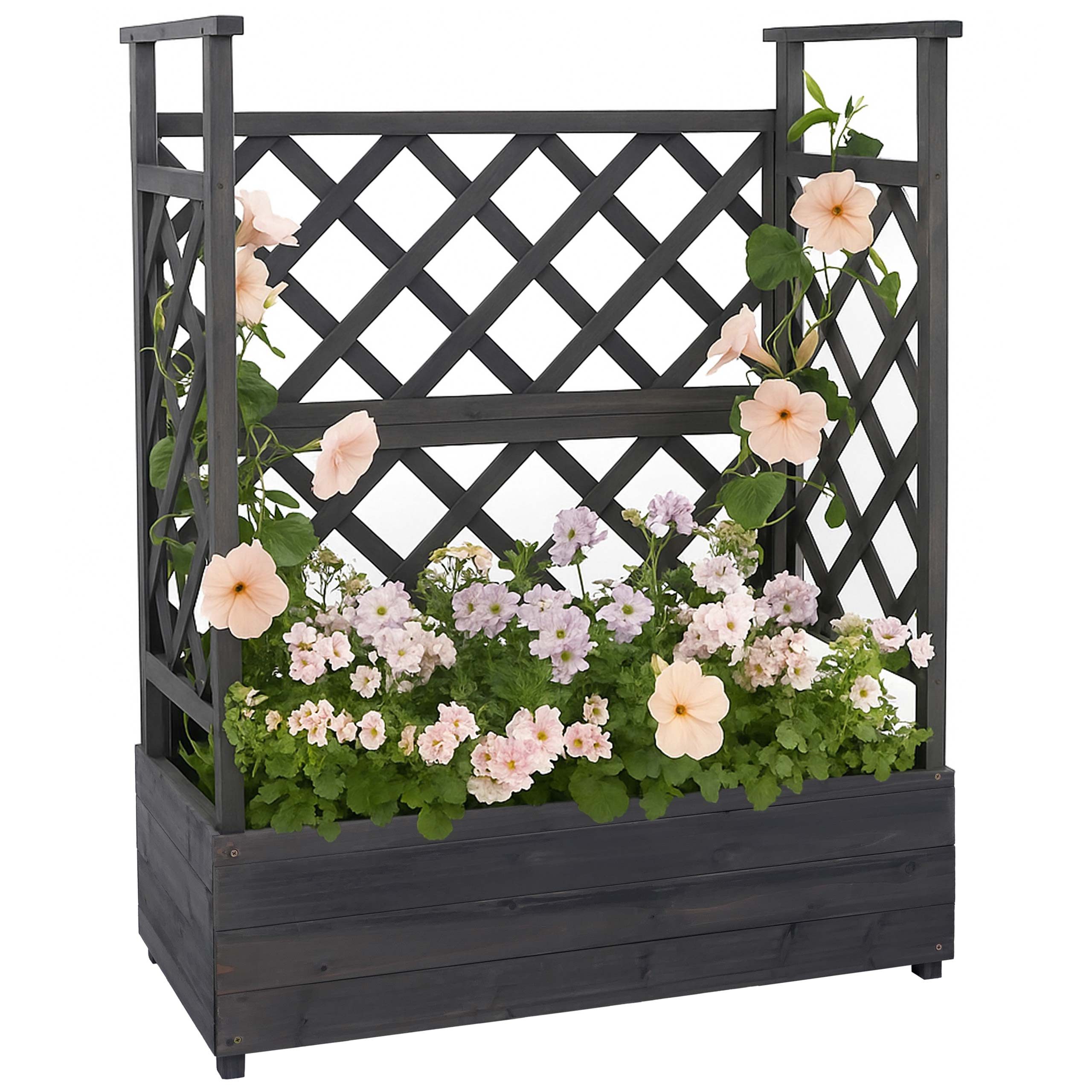 PROREGAL® Hochbeet 114x85x44cm Pflanz-/Blumenkasten Pflanzkübel Rankgitter Holz