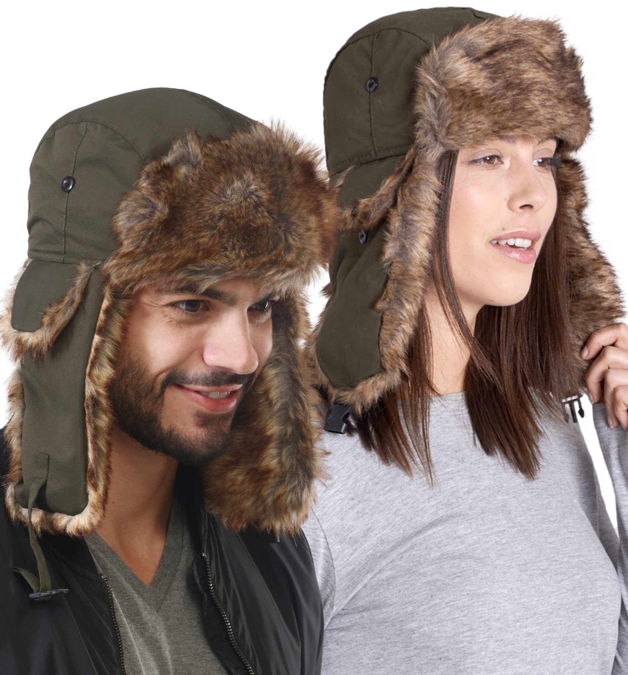 Tough Outfitters Ohrenmütze Fliegermütze Herren - Russen Mütze Fellmütze Damen - Uschanka (1-St) Ushanka Mütze mit Ohrenklappen - Russische Mütze aus Kunstfell grün
