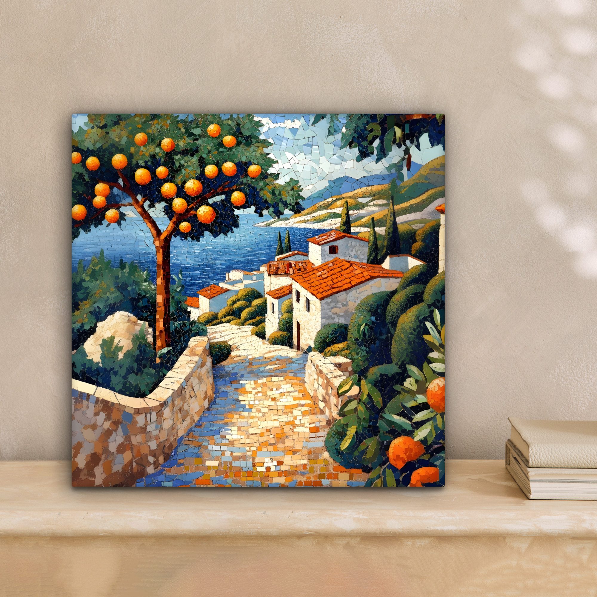OneMillionCanvasses® Leinwandbild Häuser - Mosaik - Orangenbäume - Meer, Fo günstig online kaufen