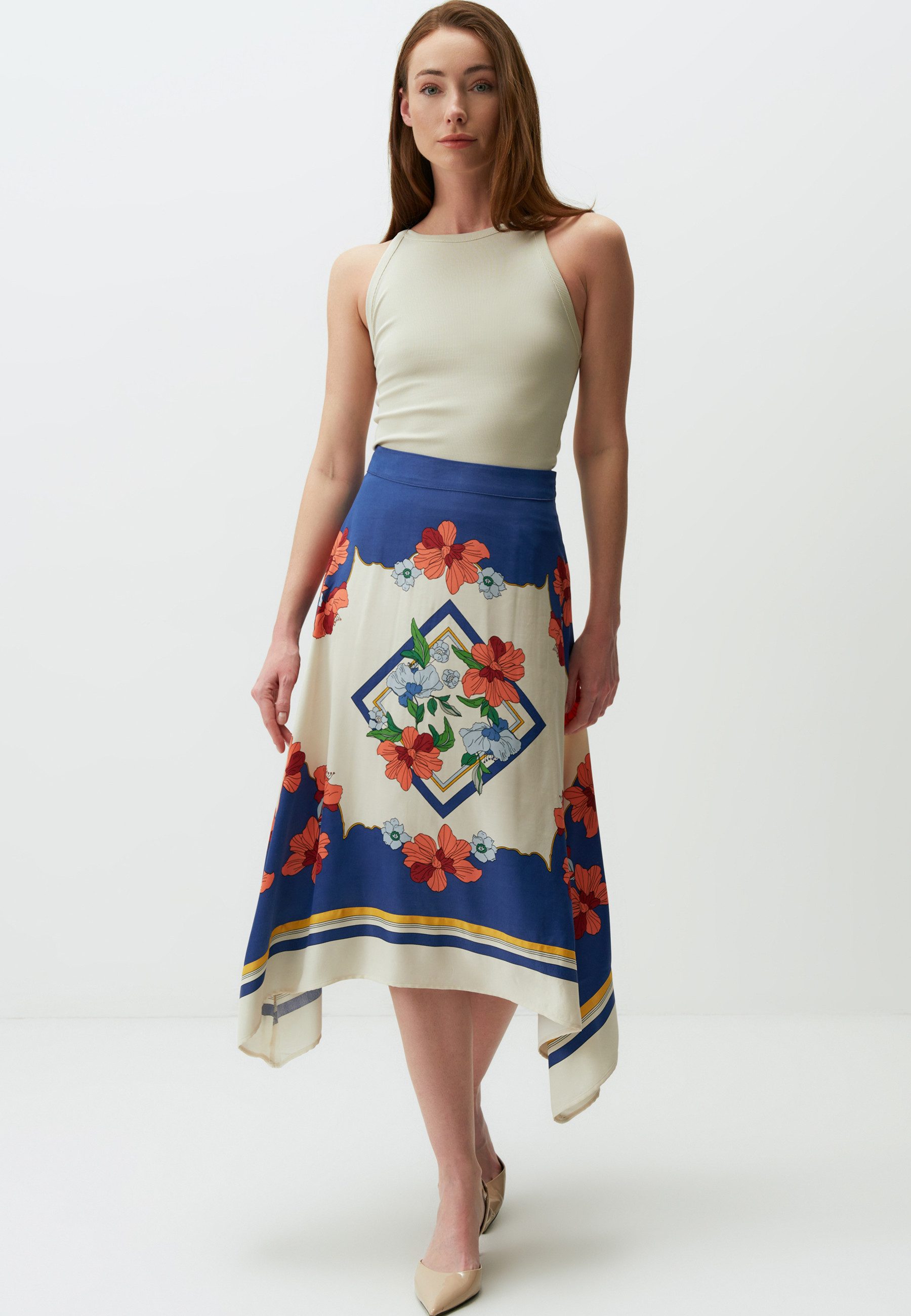 Midirock Floral Gemustert Midi Satinrock