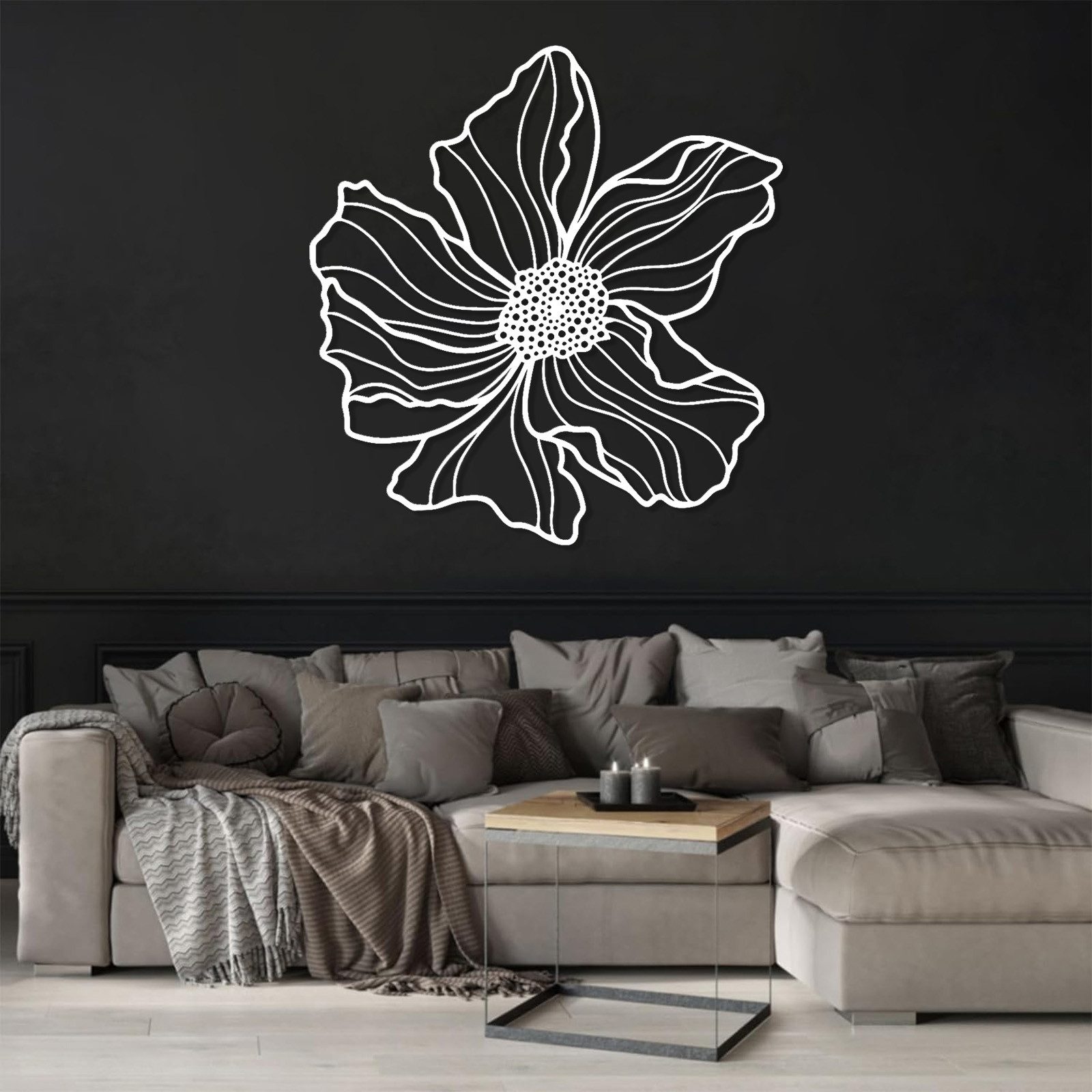 Jumpeak Wanddekoobjekt Blumen Wanddeko, Ausgebreitete Blütenblätter, Gewellte Ränder, Linien, Metall,4 Farben, 2 Größen, Gänseblümchen, Blütenmitte, Schlicht, Kunst