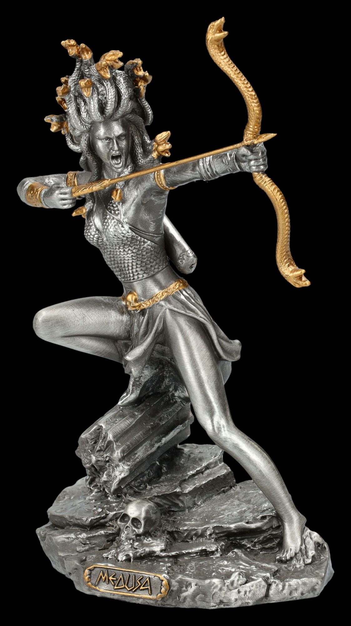 Figuren Shop GmbH Dekofigur Zinnfigur - Medusa mit Bogen - Veronese Dekofigur Mythologie Schlange
